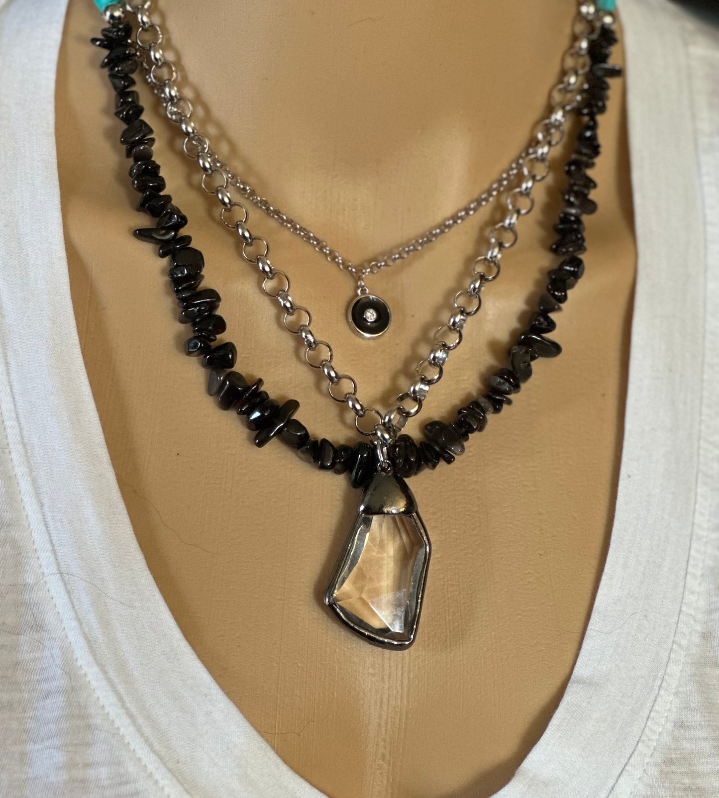 Necklace Sterling Silver and Gemstone Black and Silver Turquoise Artisan