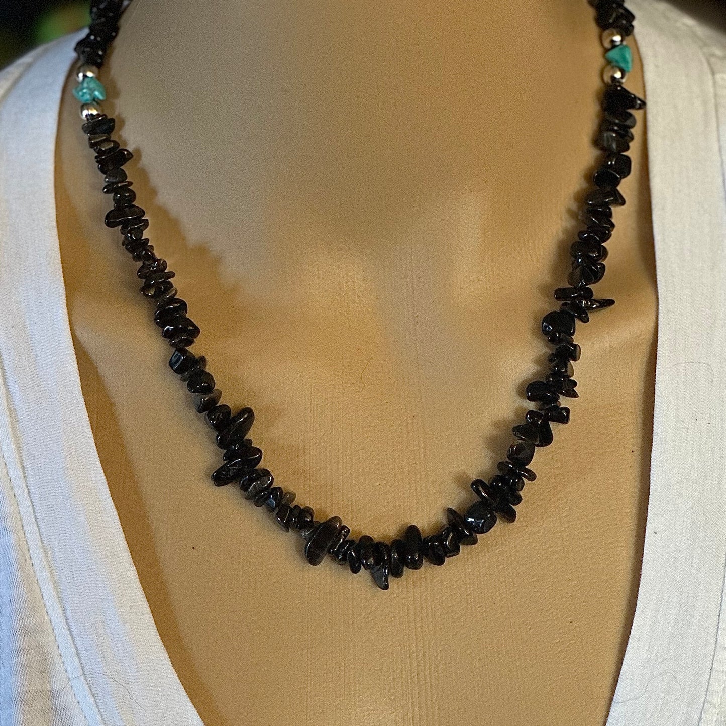 Necklace Sterling Silver and Gemstone Black and Silver Turquoise Artisan