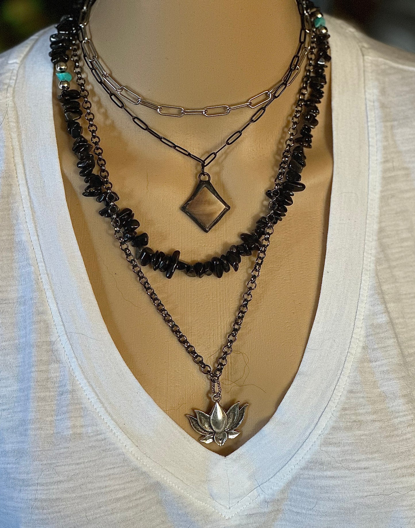 Necklace Sterling Silver and Gemstone Black and Silver Turquoise Artisan