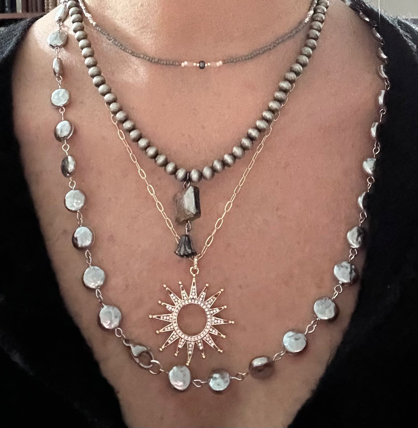 Boho Chic Silver Pearl Long Statement Necklace