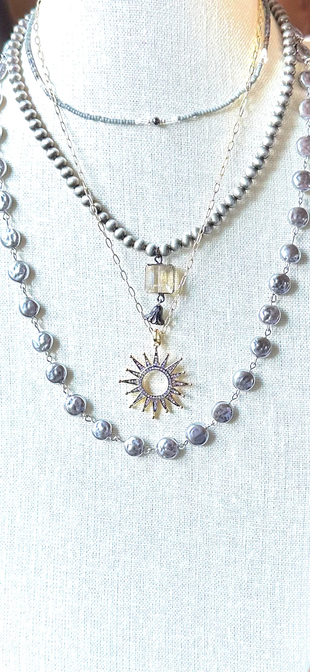 Gold Filled Boho Chic Chain with Statement Micro Pave Sunburst Pendant