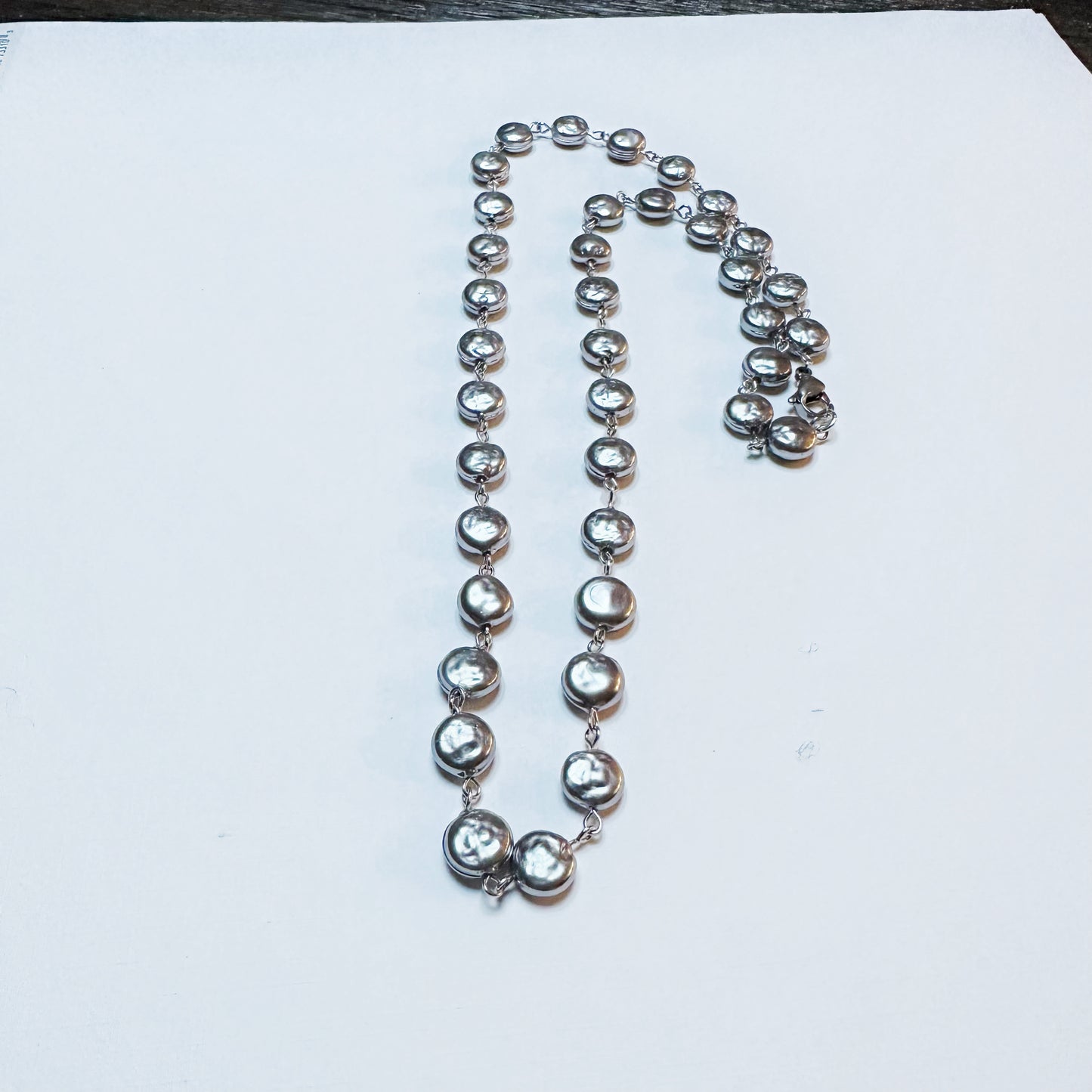 Boho Chic Silver Pearl Long Statement Necklace