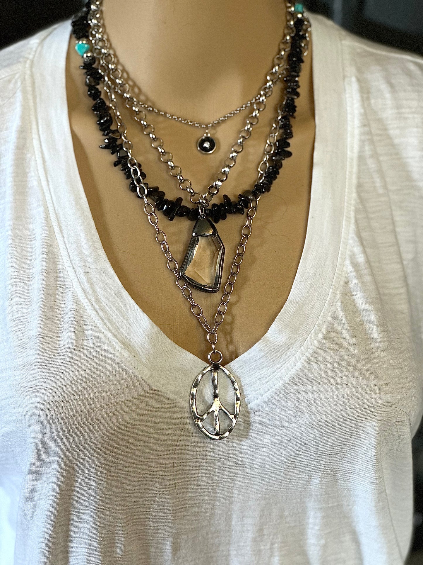 Necklace Sterling Silver and Gemstone Black and Silver Turquoise Artisan