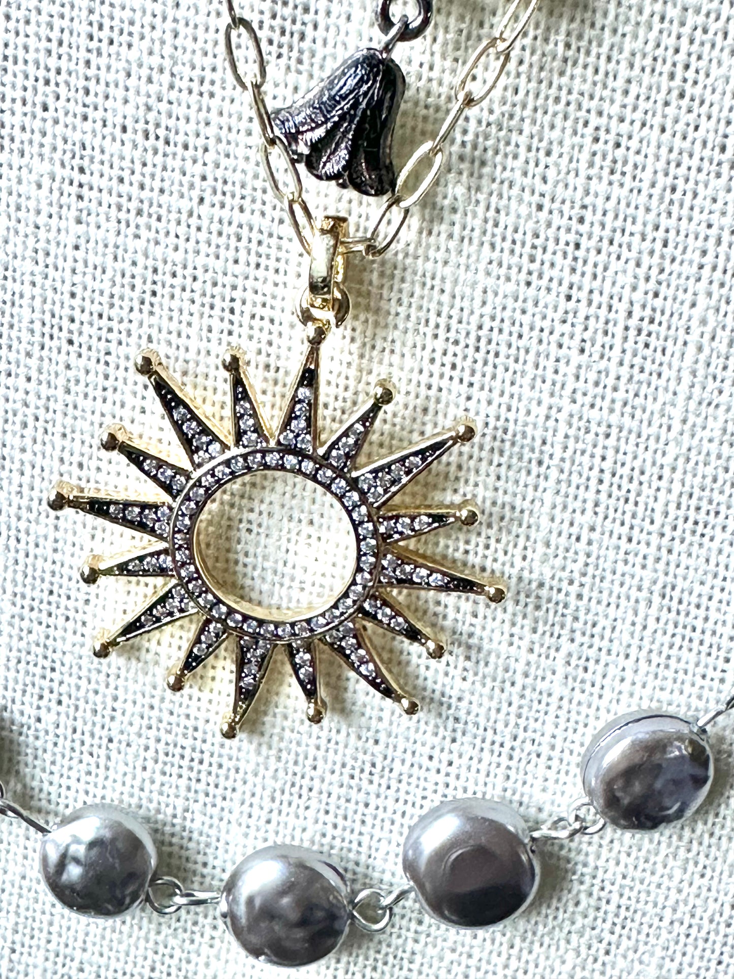 Gold Filled Boho Chic Chain with Statement Micro Pave Sunburst Pendant