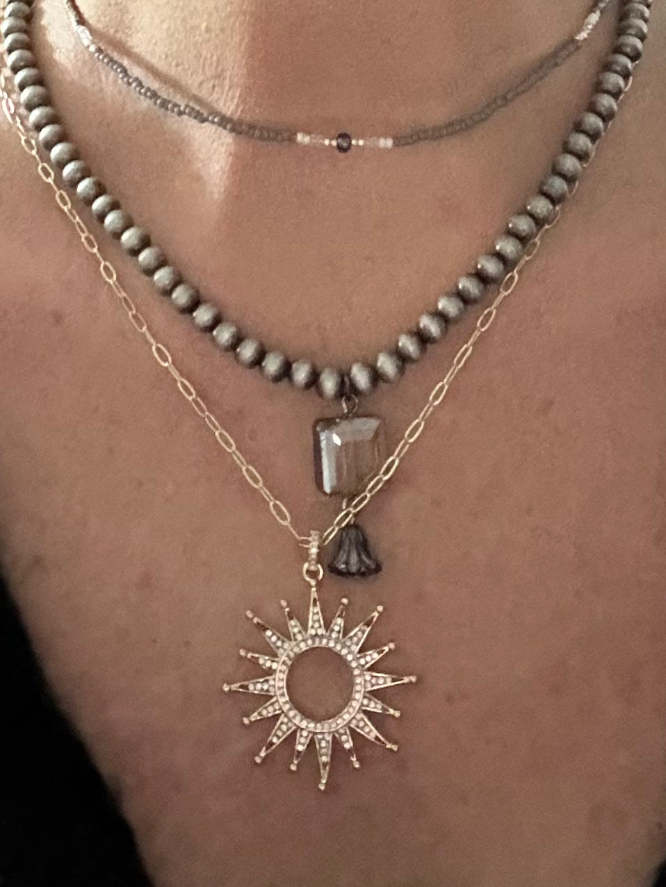 Gold Filled Boho Chic Chain with Statement Micro Pave Sunburst Pendant