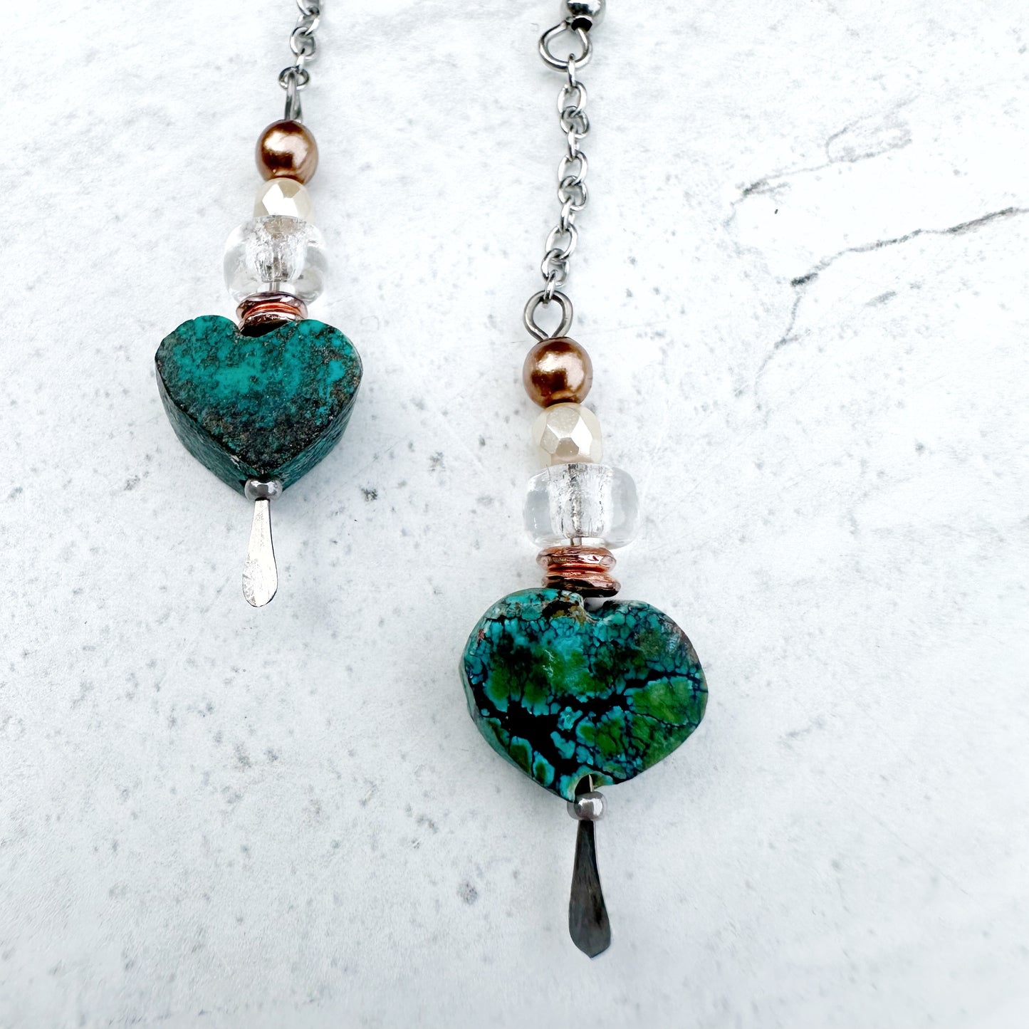 Turquoise Heart and Silver Chain Earrings