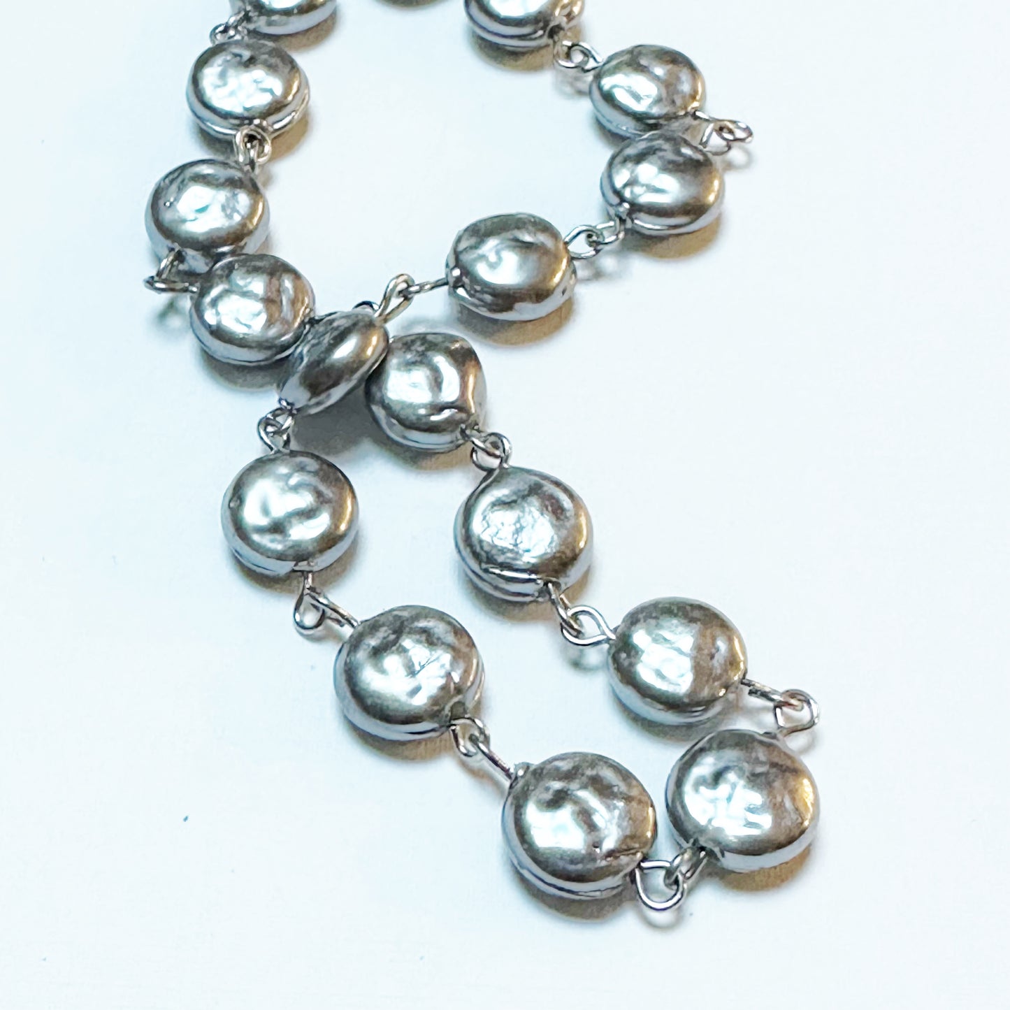 Boho Chic Silver Pearl Long Statement Necklace
