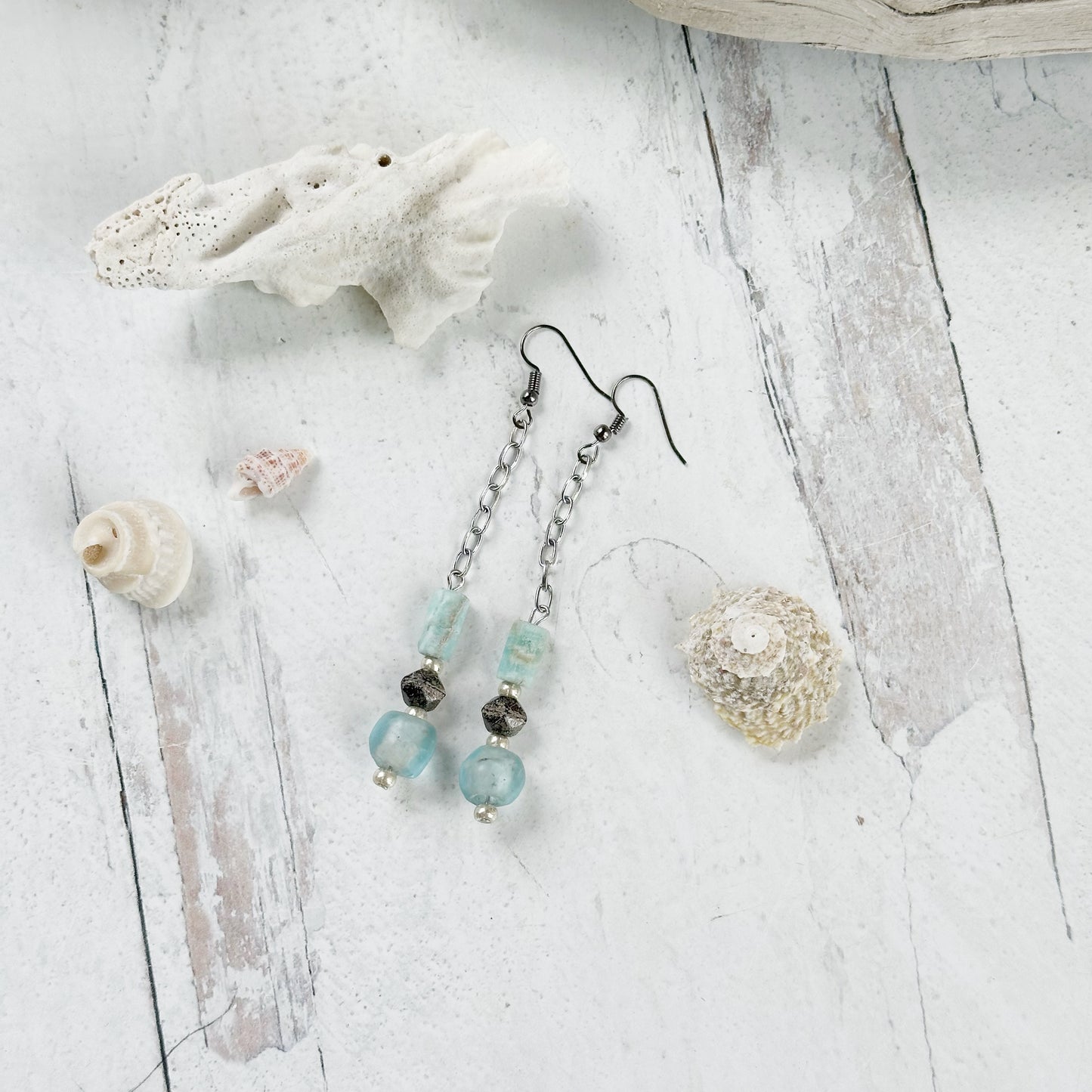 Blue Glass and Gemstone Earrings