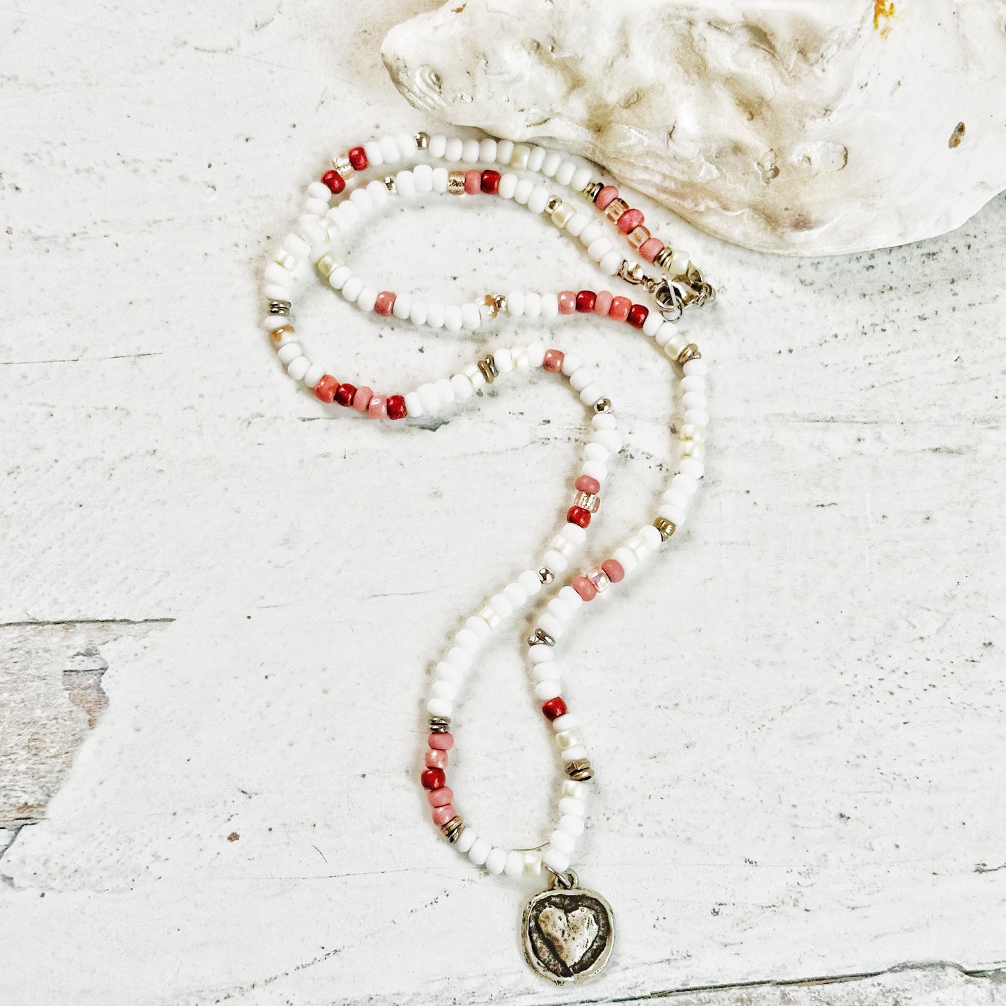 Seed Bead Heart Necklace