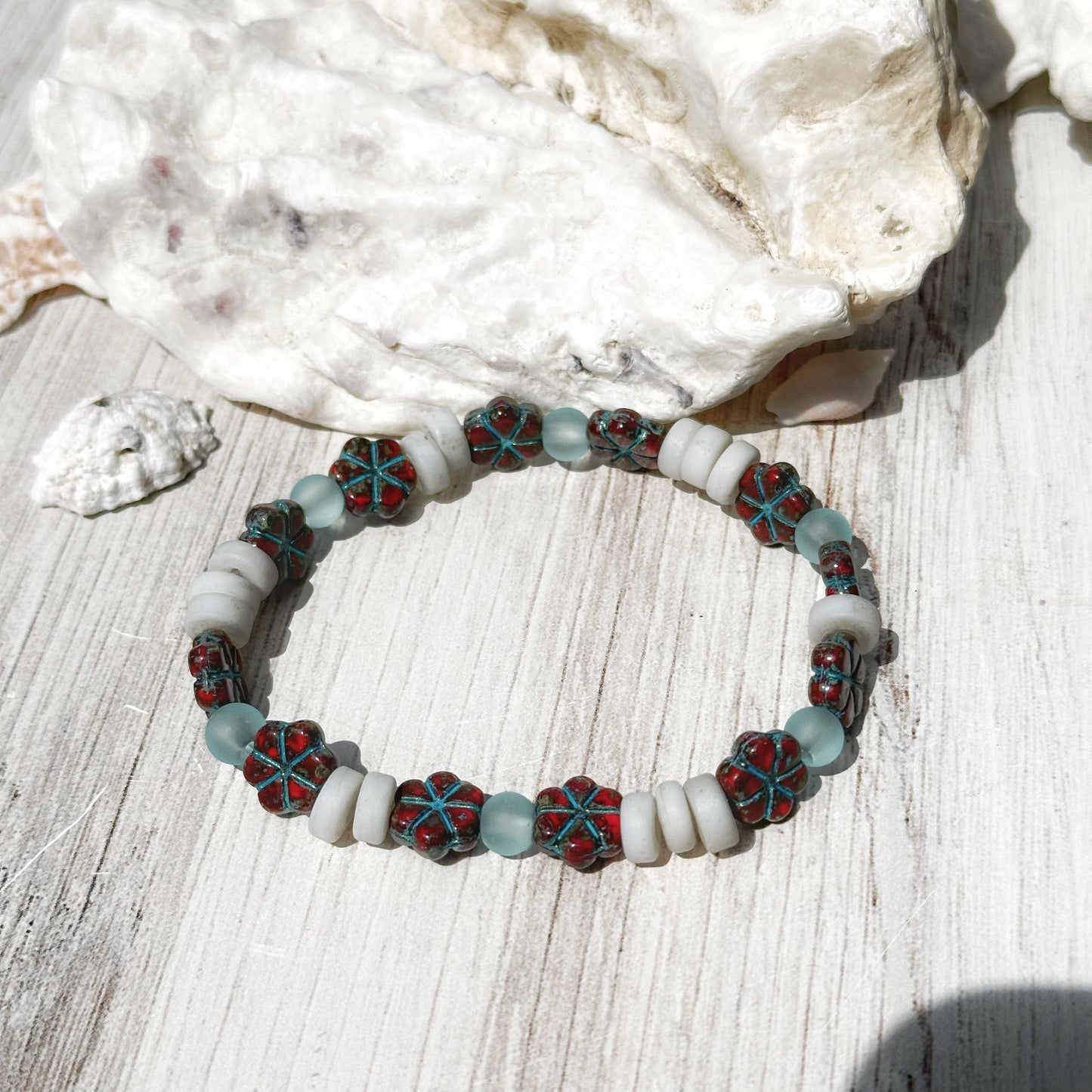 Boho Bracelets Stretch Red White Blue