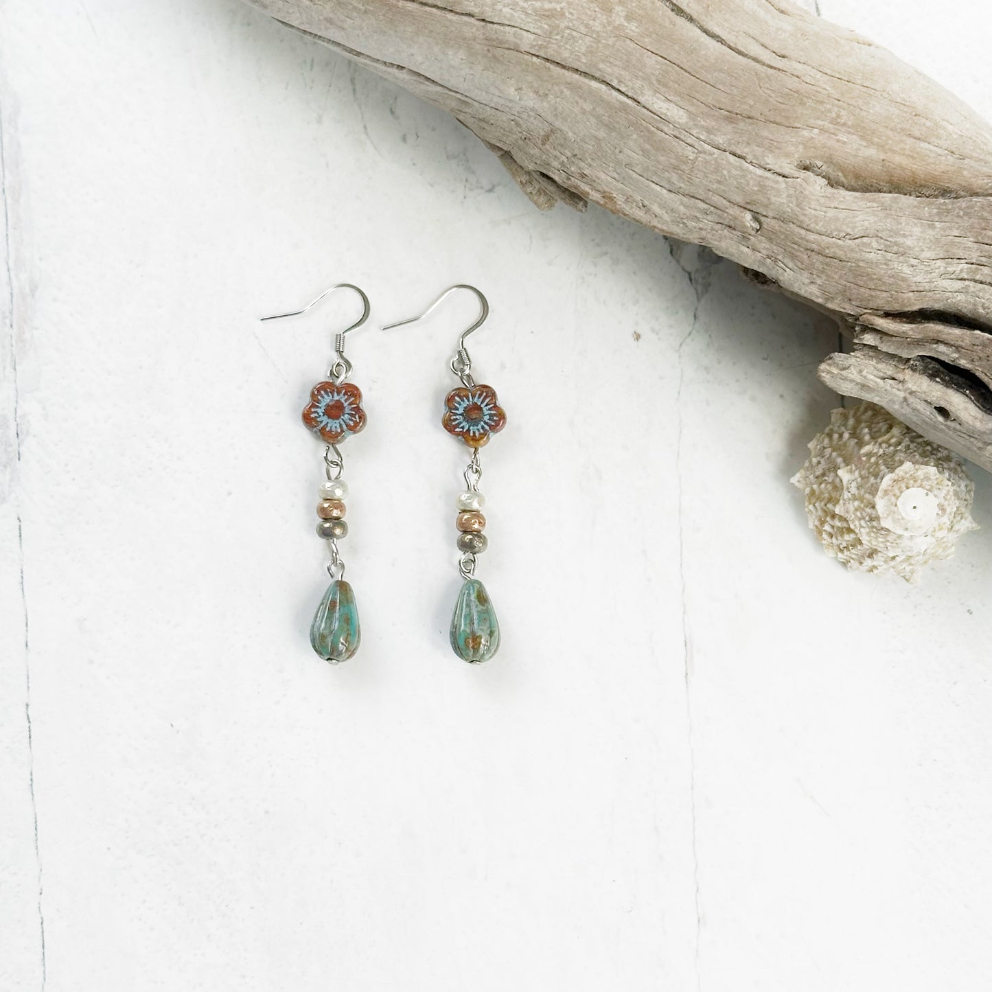 Czech Glass Flower Earrings