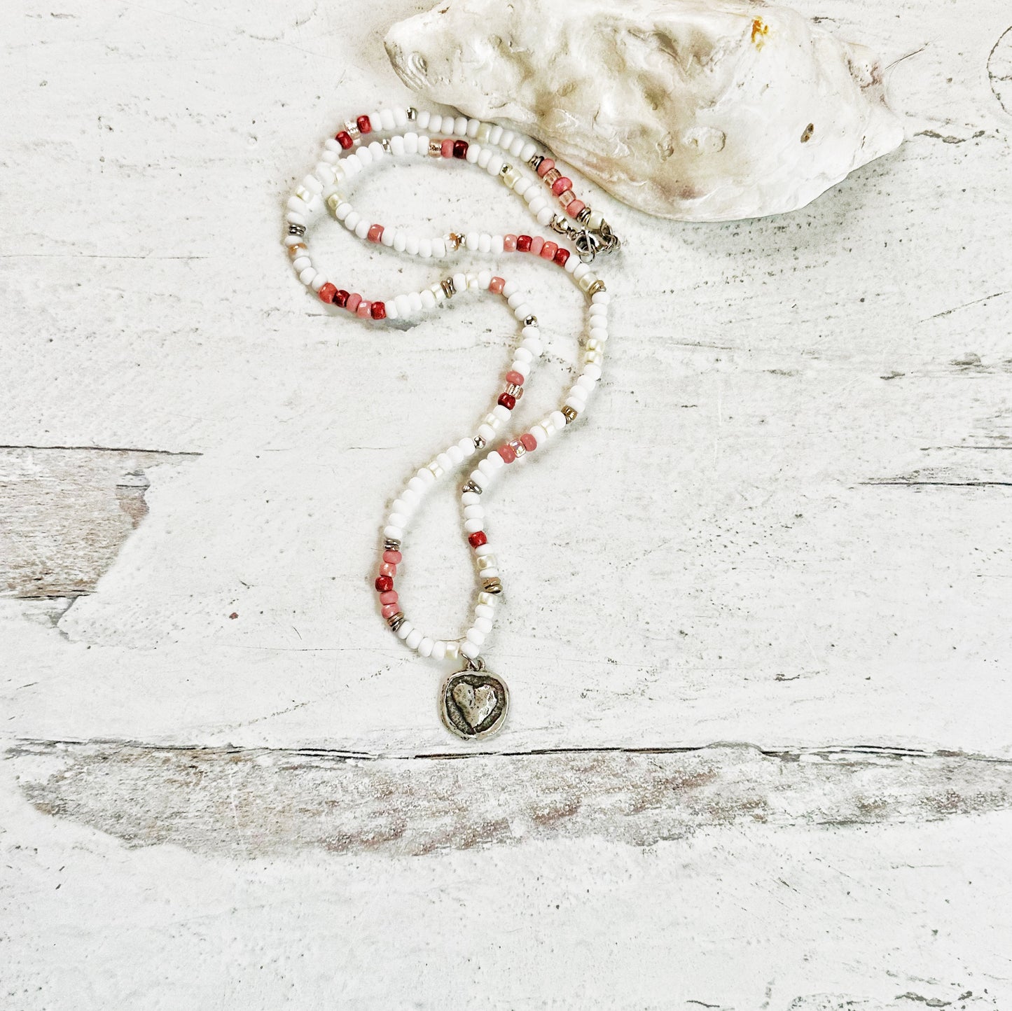Seed Bead Heart Necklace