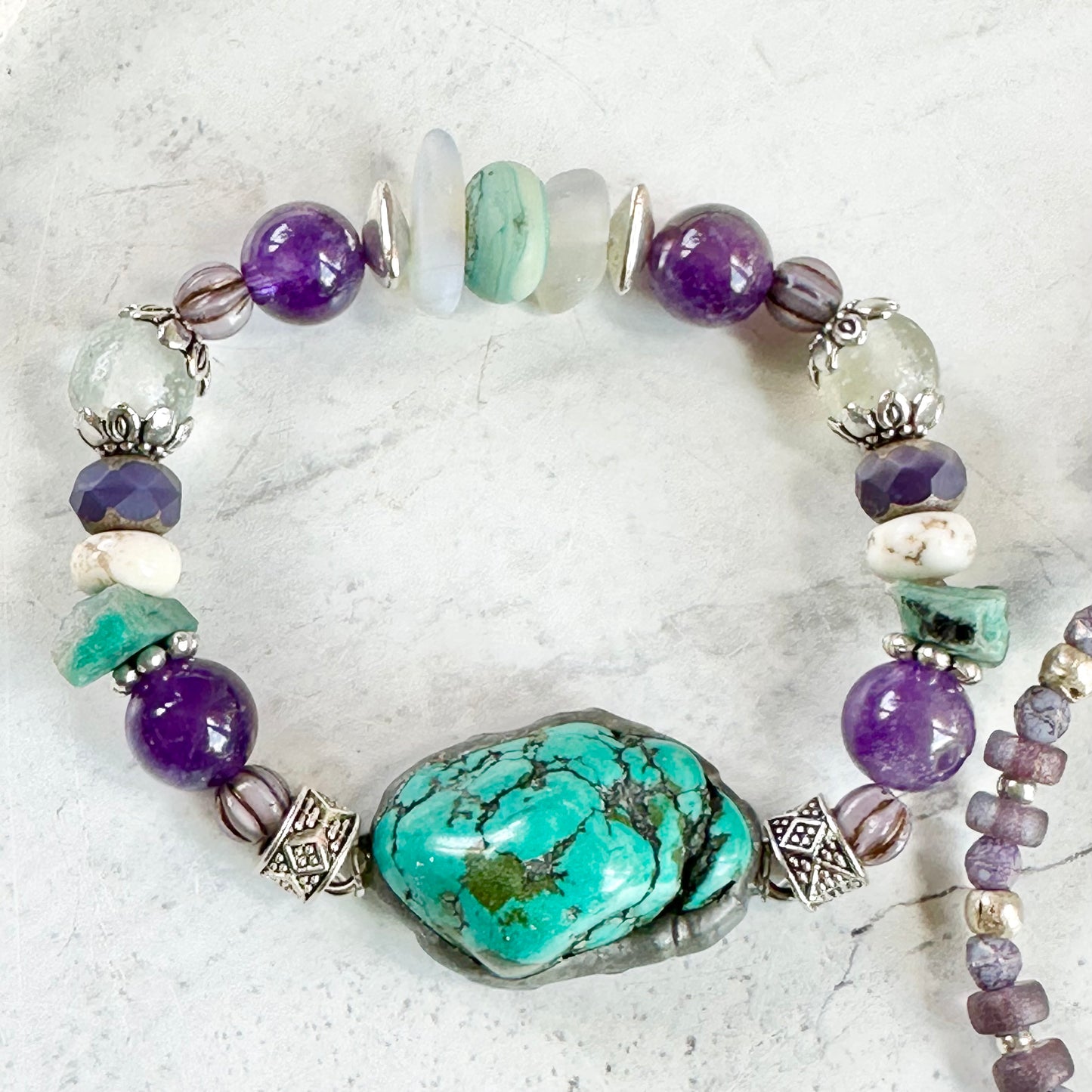 Turquoise Purple Silver Bracelet Trio Set Boho