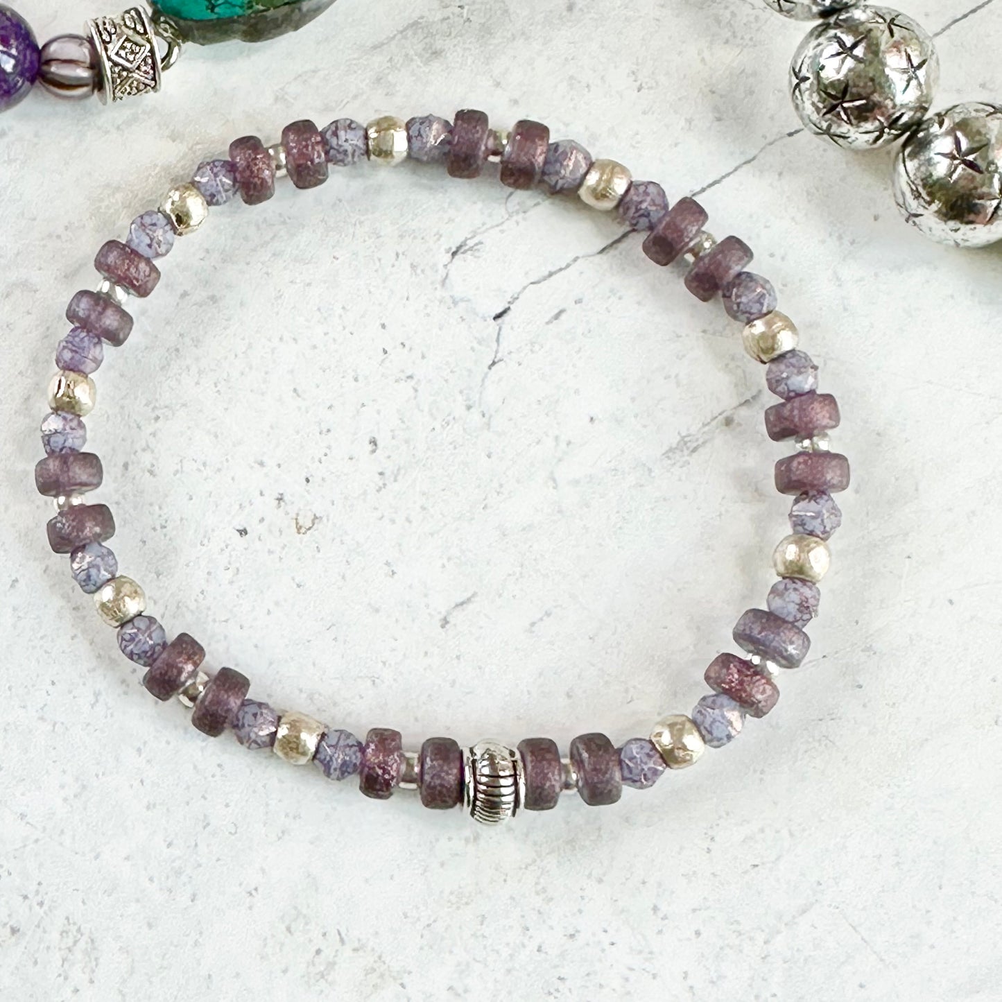 Turquoise Purple Silver Bracelet Trio Set Boho