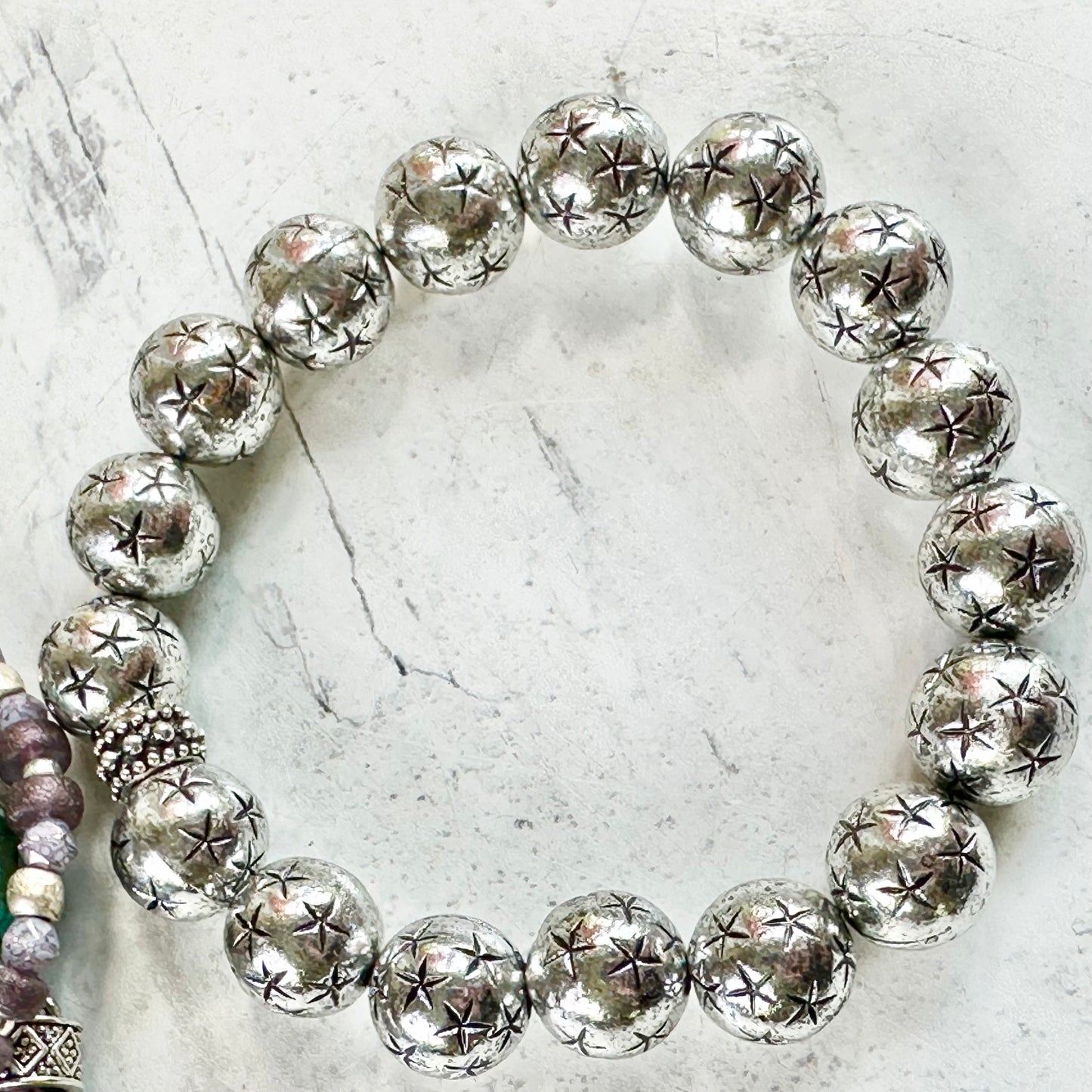 Turquoise Purple Silver Bracelet Trio Set Boho