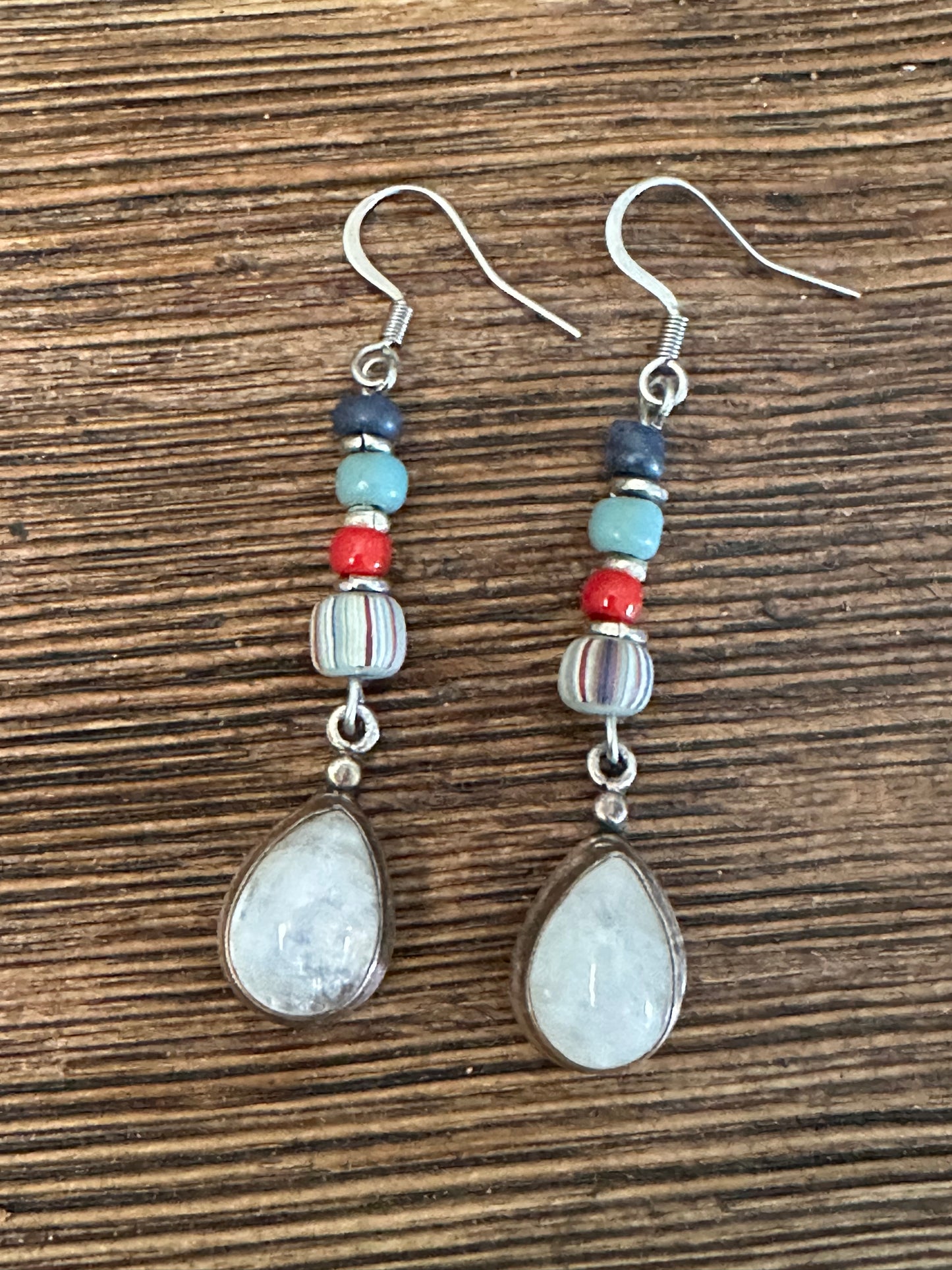Red White Boho Blue American African Earrings