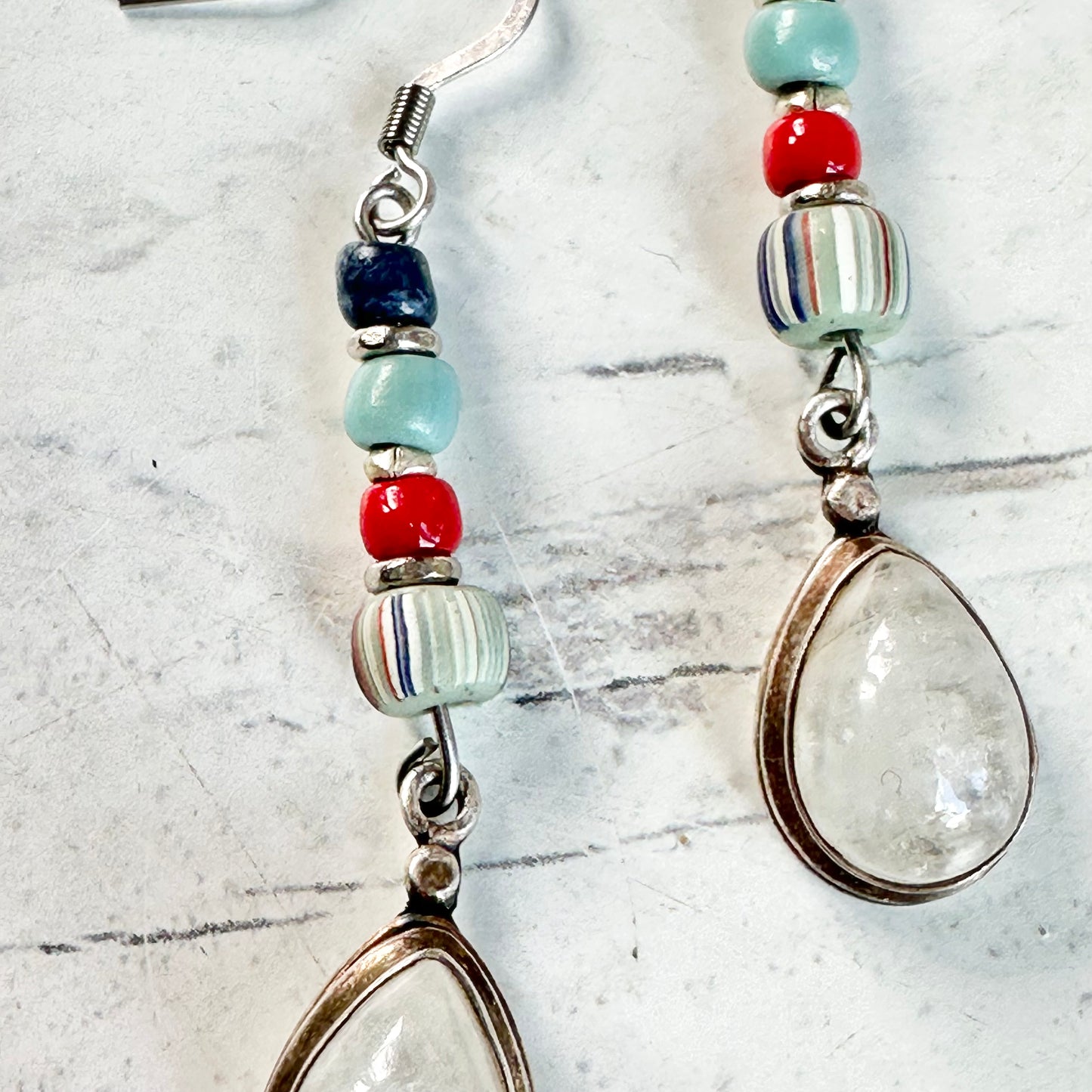 Red White Boho Blue American African Earrings