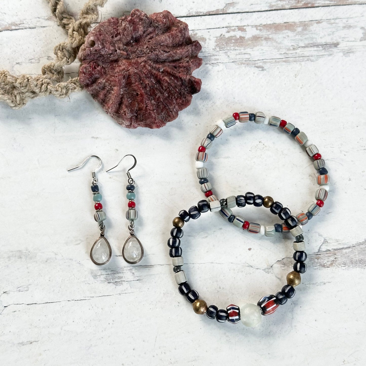 Red White Boho Blue American African Earrings