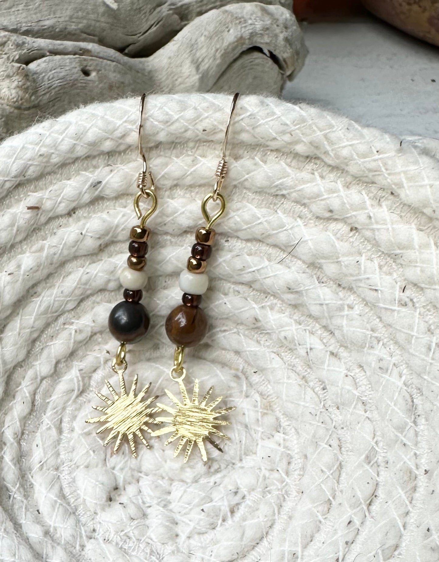 Earrings Brown Gold Fall Sun Boho