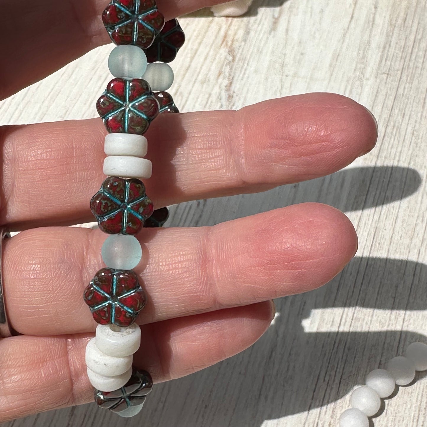 Boho Bracelets Stretch Red White Blue