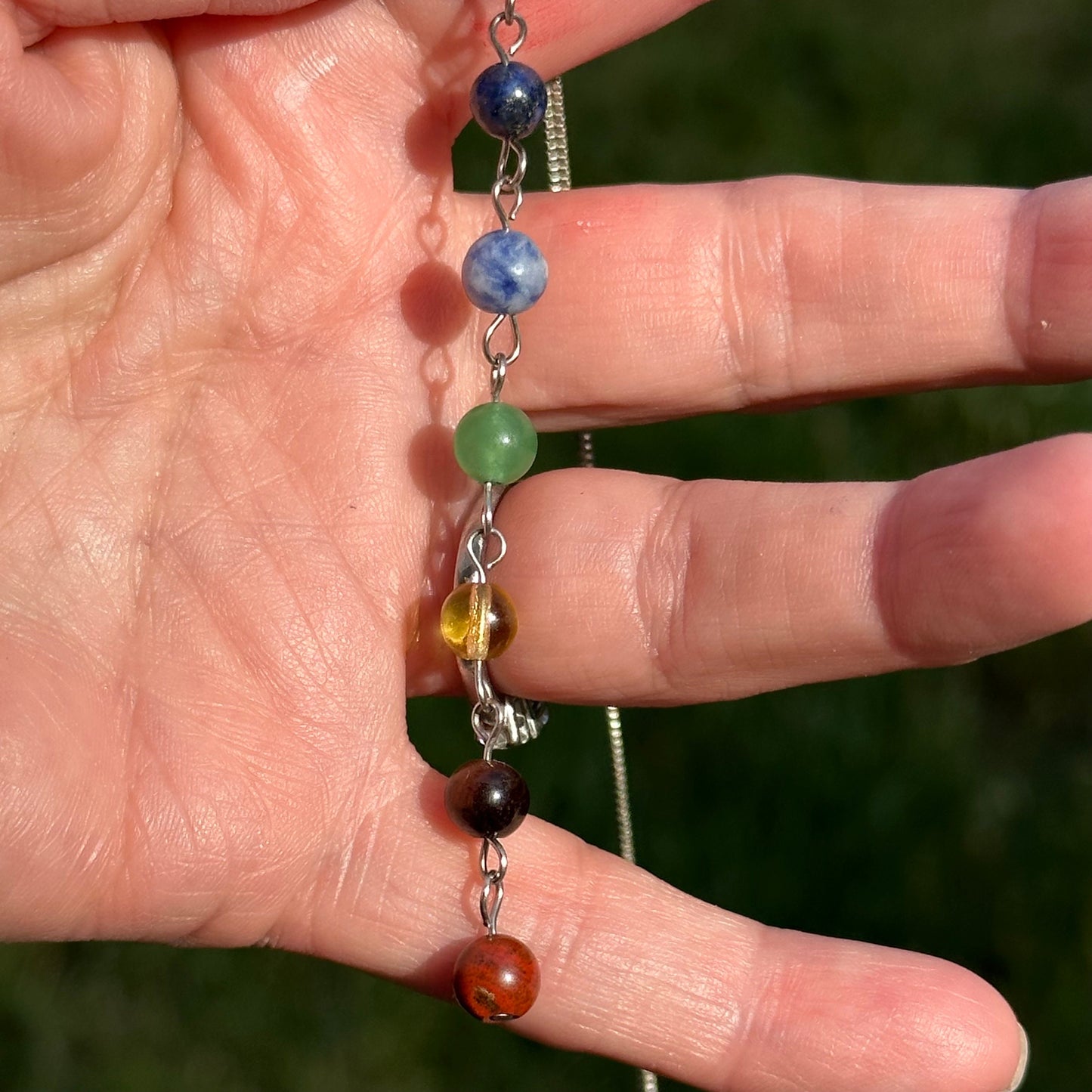 Chakra Jewelry Necklace Sterling Silver Gemstone Rainbow Spirituality