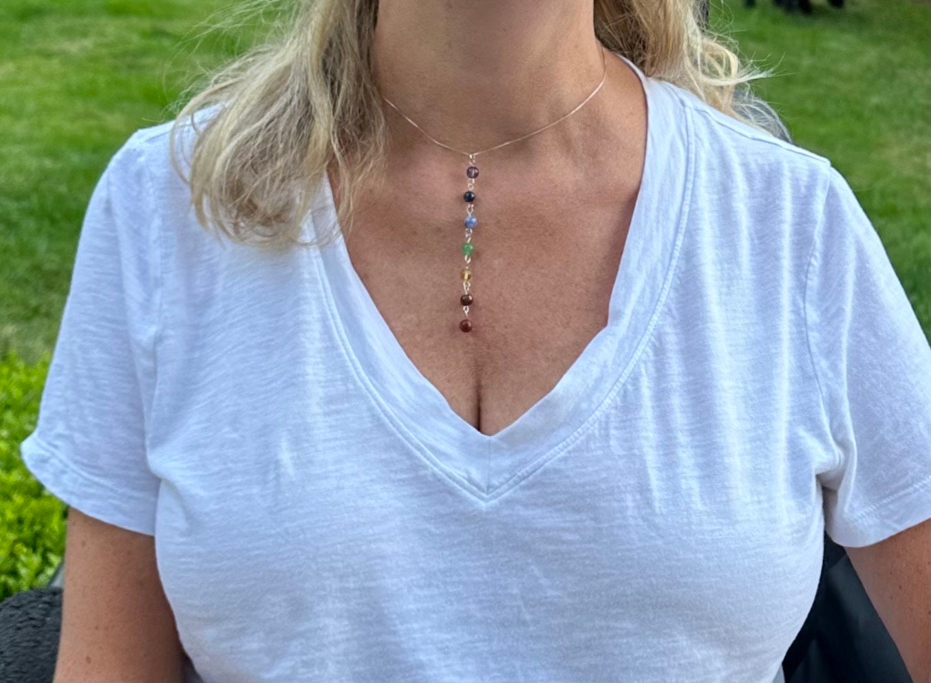 Chakra Jewelry Necklace Sterling Silver Gemstone Rainbow Spirituality