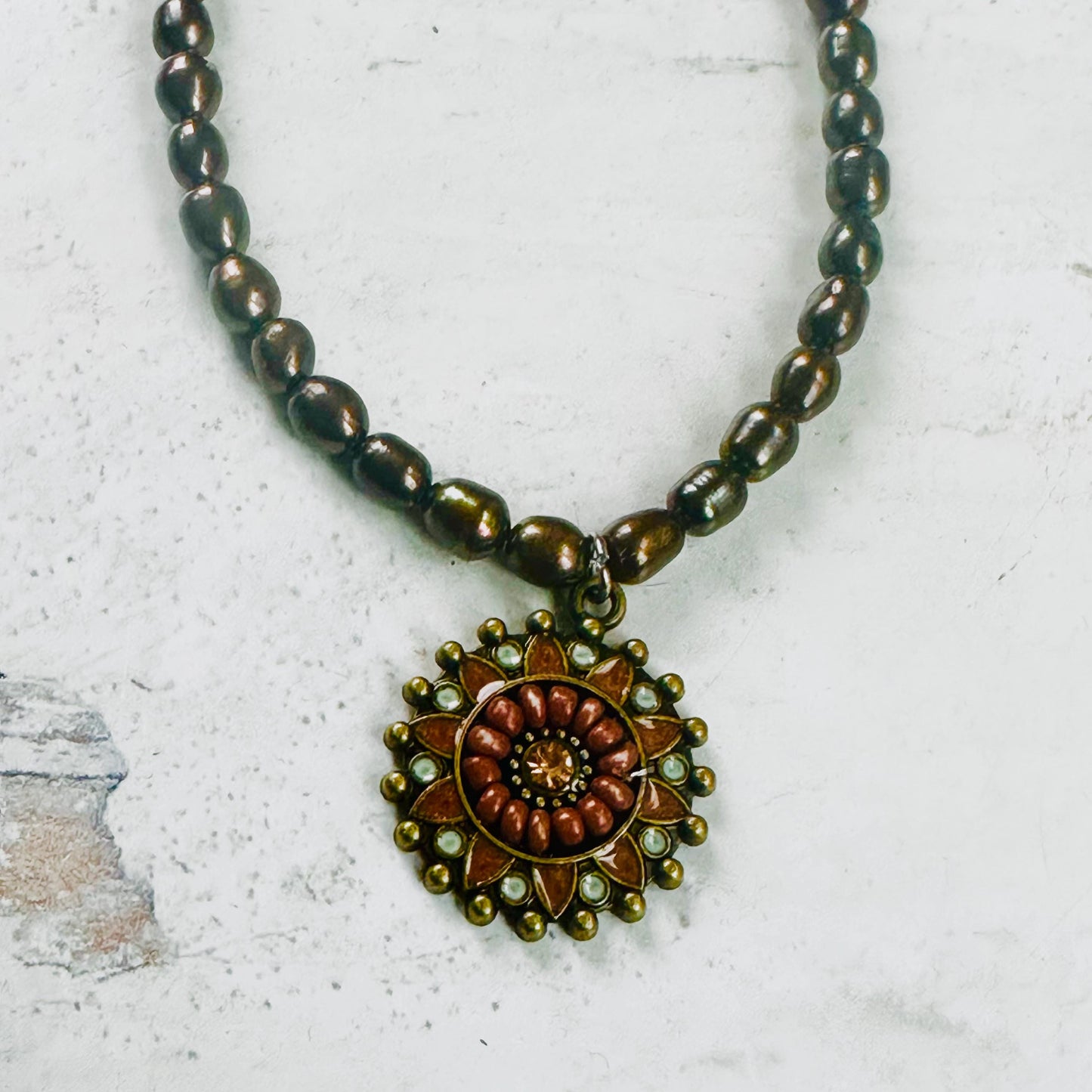 Boho Necklaces Beaded Pearl Chain Gemstone Pendant