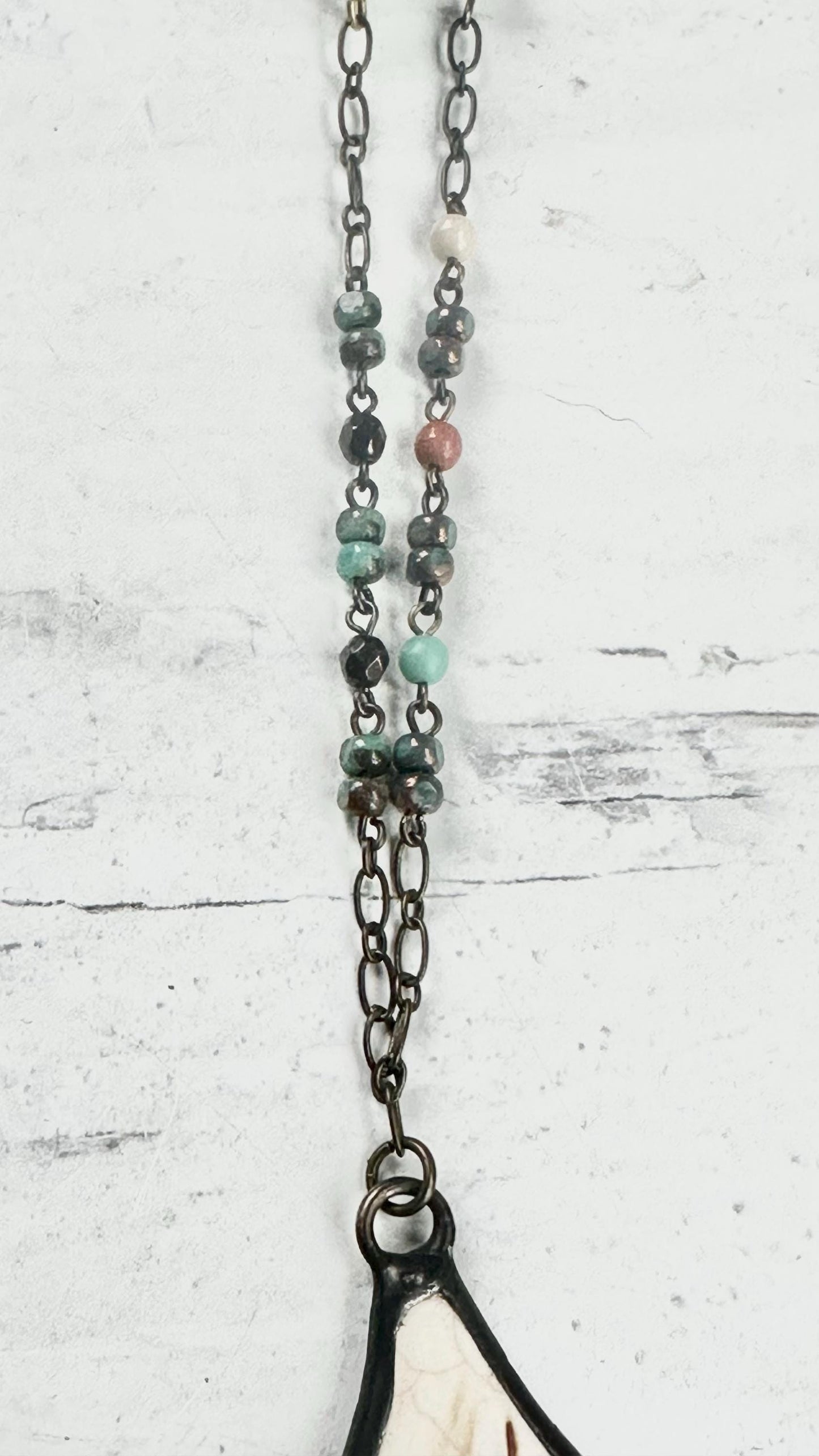 Boho Necklaces Beaded Pearl Chain Gemstone Pendant