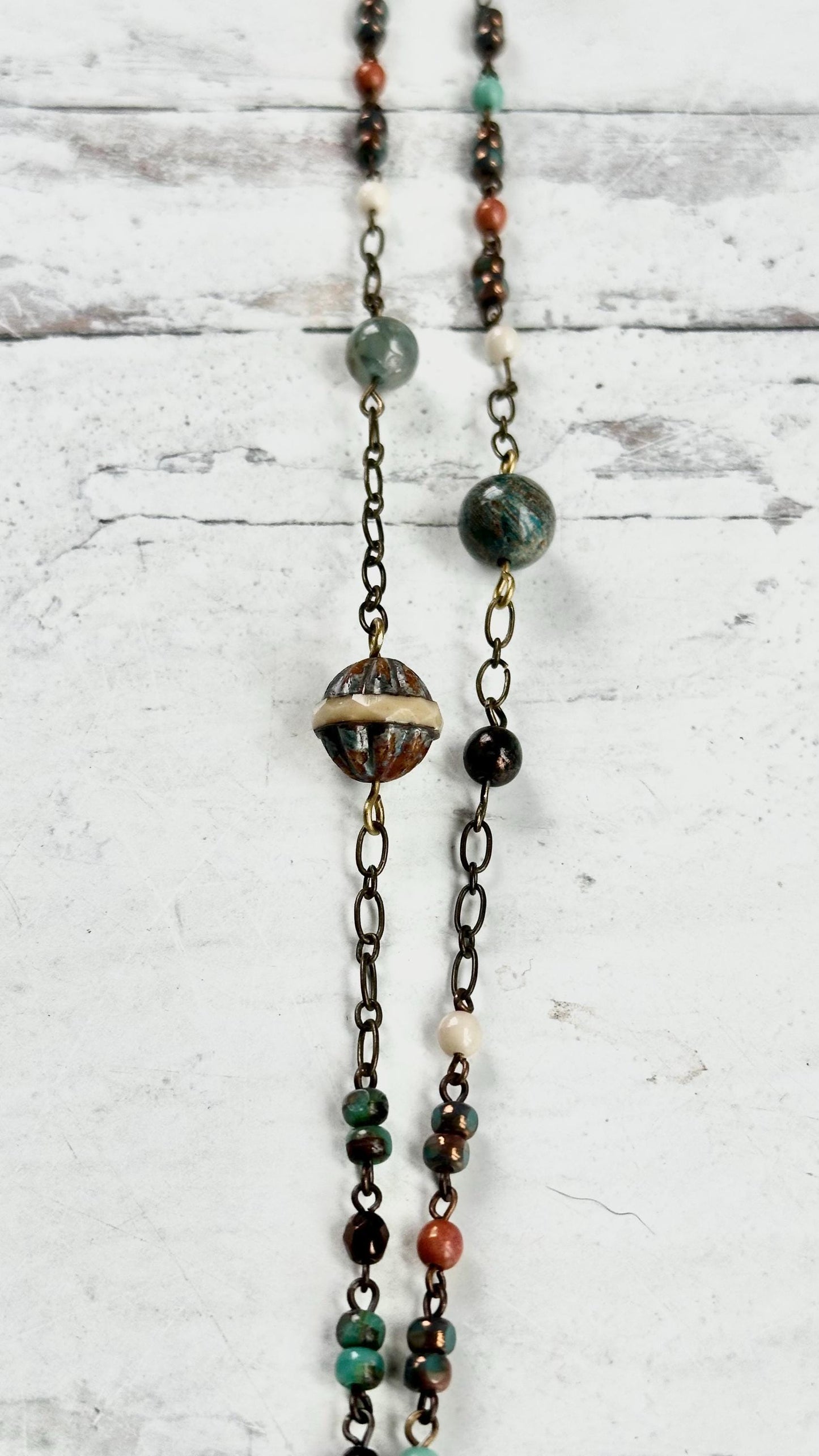 Boho Necklaces Beaded Pearl Chain Gemstone Pendant