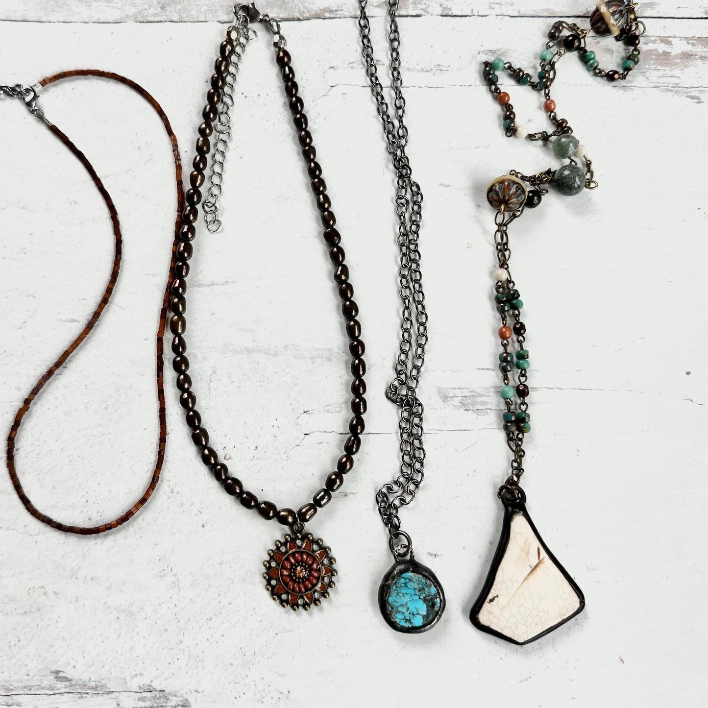 Boho Necklaces Beaded Pearl Chain Gemstone Pendant