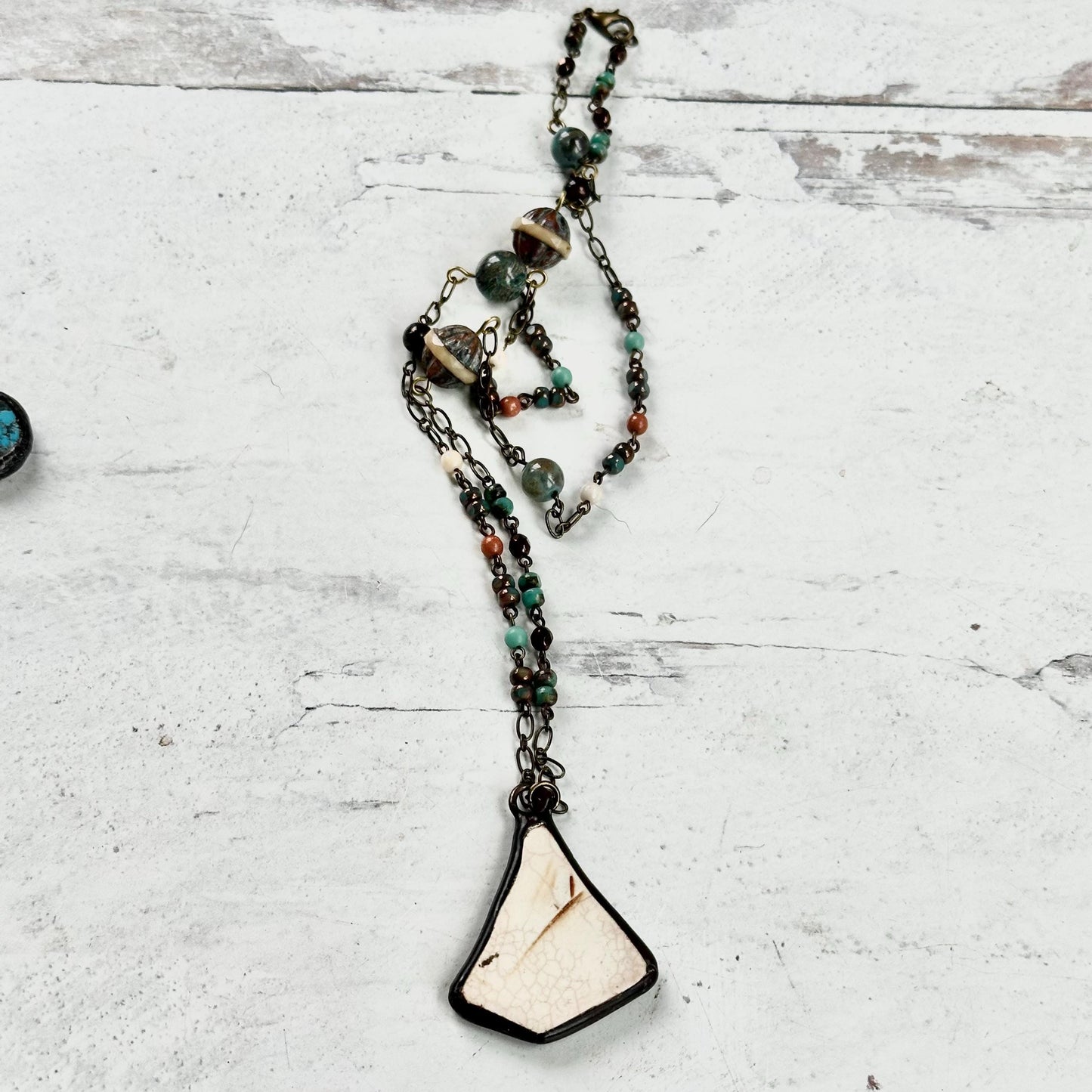Boho Necklaces Beaded Pearl Chain Gemstone Pendant