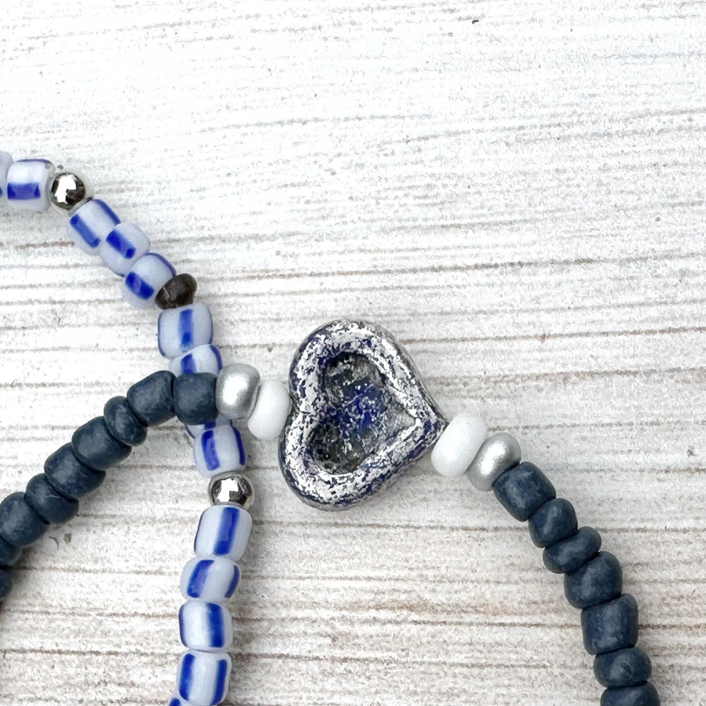 Beaded Stretch Bracelet Set Blue Heart