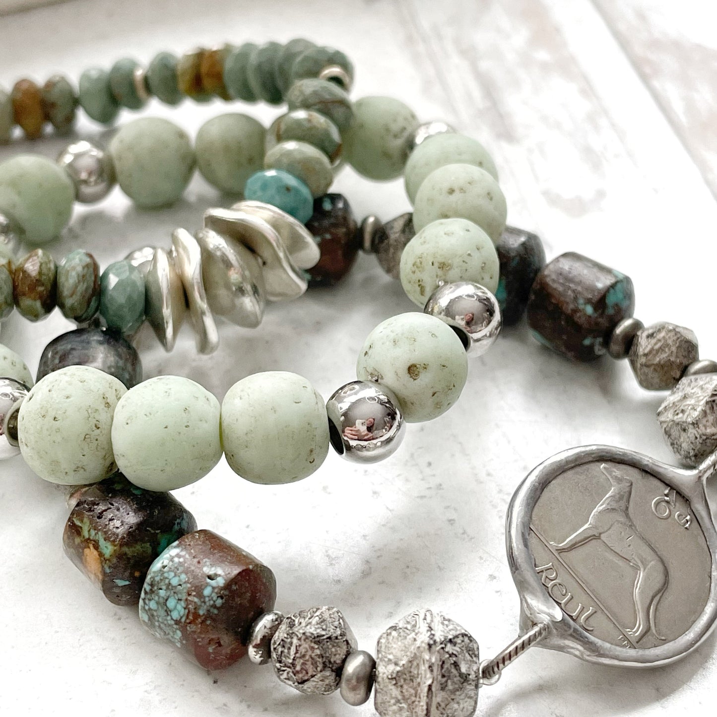 Jewelry Bracelets Gemstone Turquoise Beaded Boho Green Silver