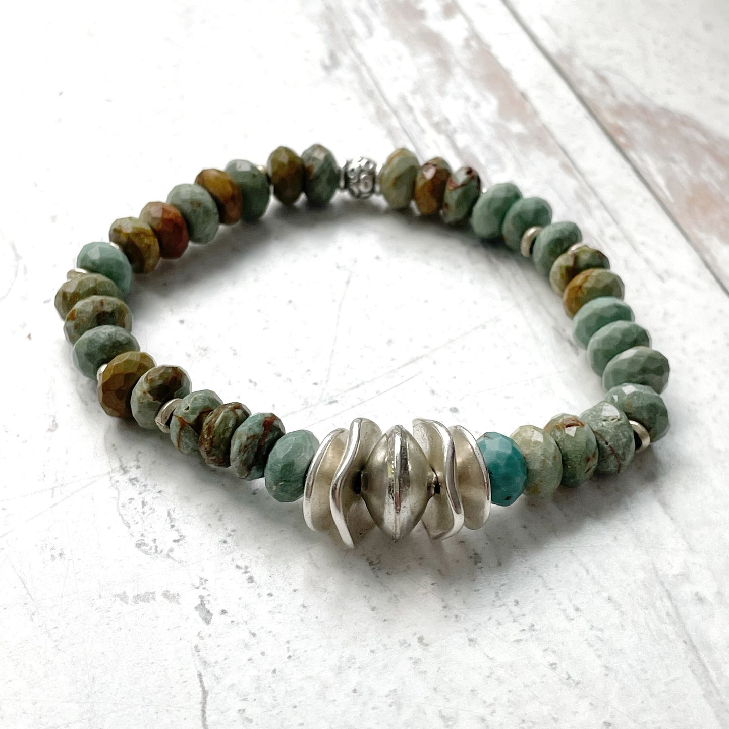 Jewelry Bracelets Gemstone Turquoise Beaded Boho Green Silver