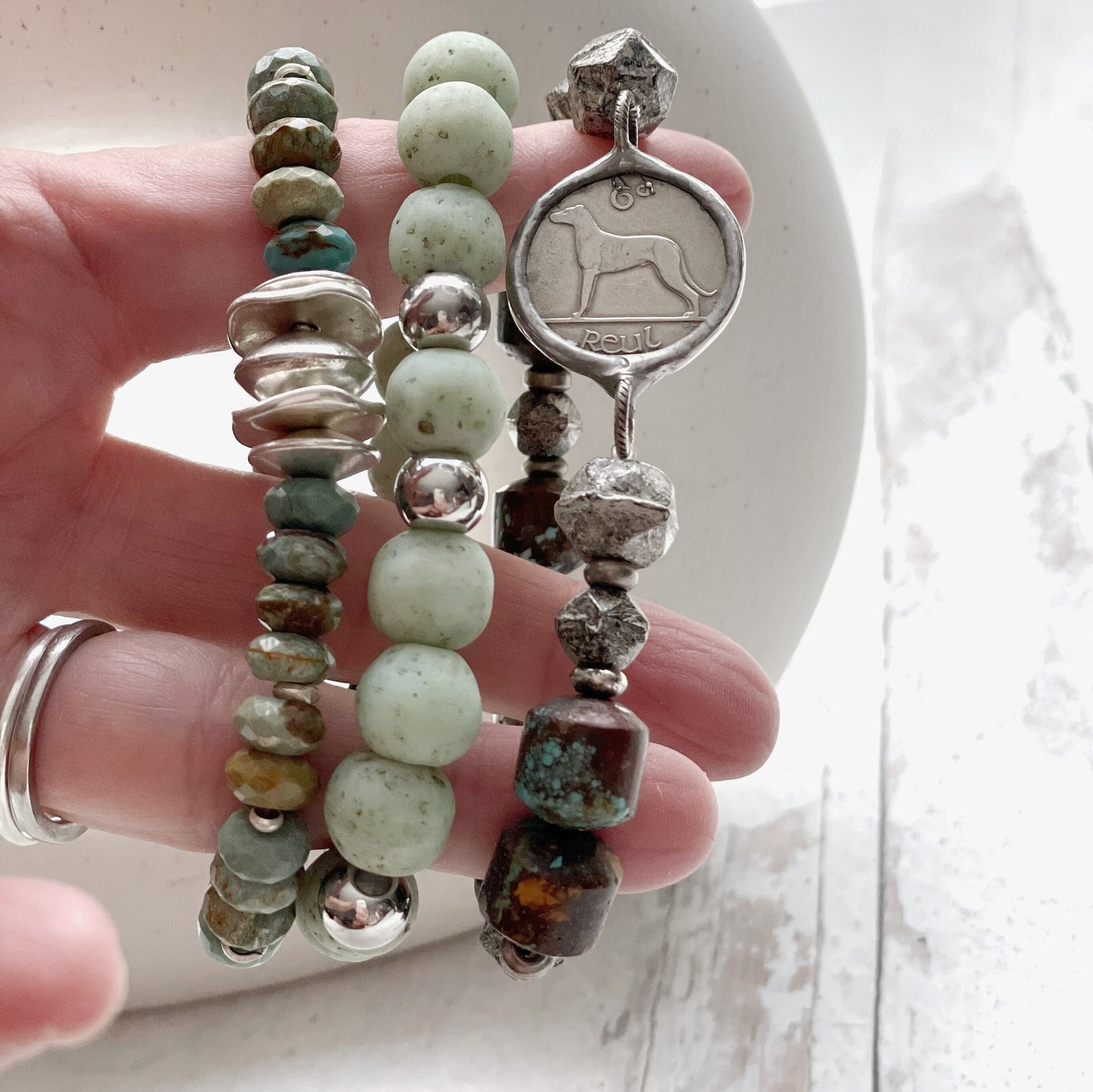 Jewelry Bracelets Gemstone Turquoise Beaded Boho Green Silver
