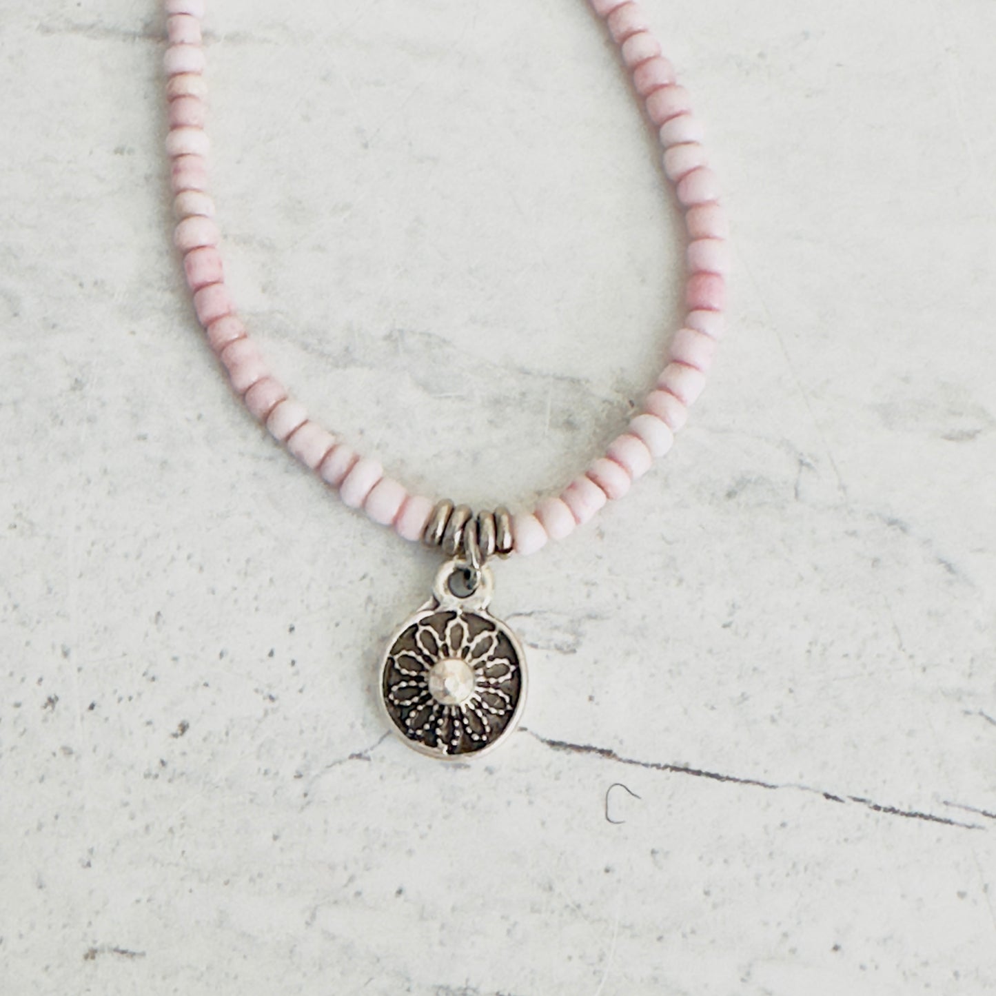 Beaded Boho Chic Beach Choker Pink Silver