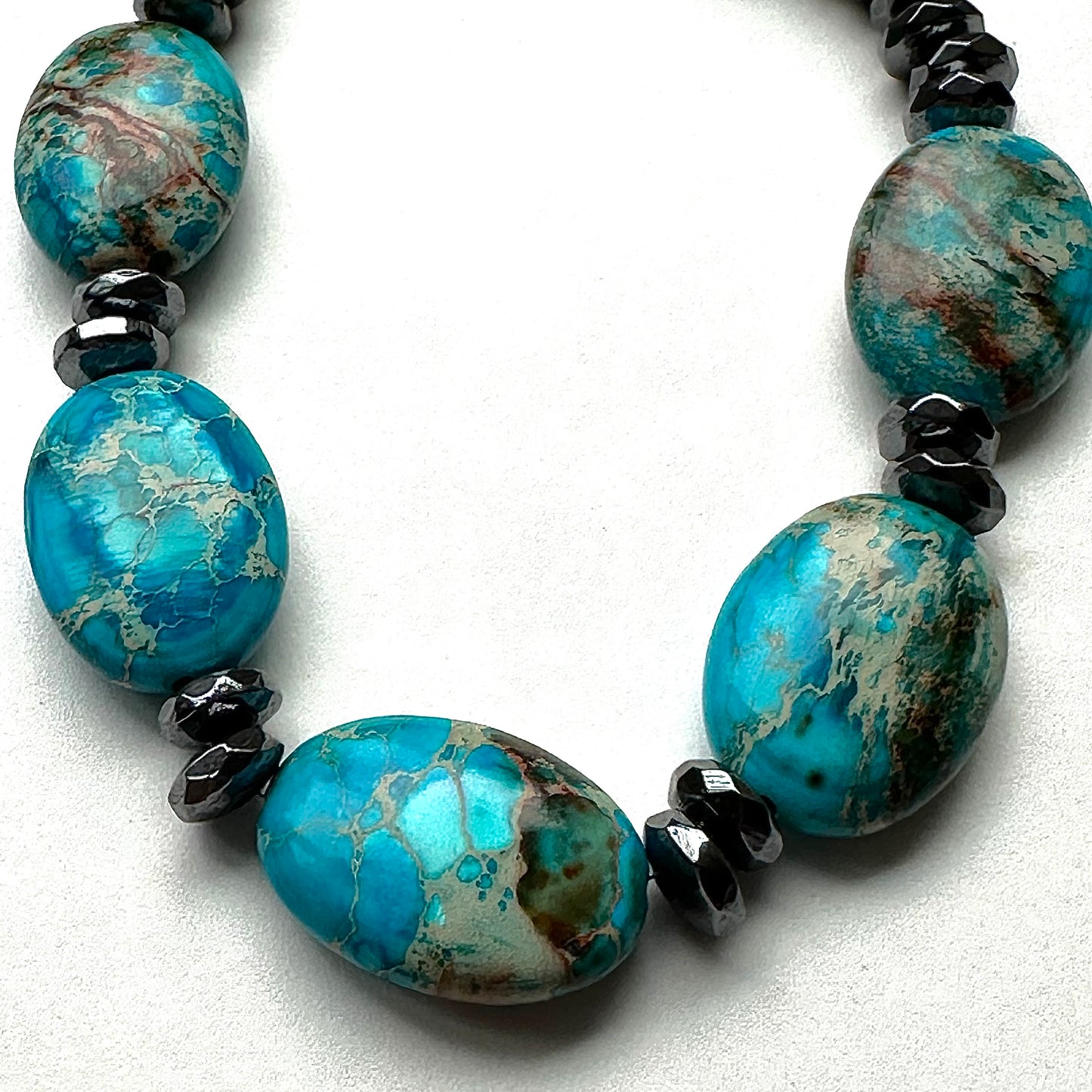 Boho Beaded Necklace Turquoise Black Silver