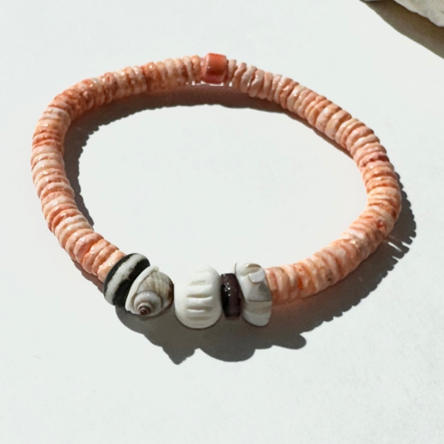 Boho Beach Beaded Bracelets Shells White Orange Coral