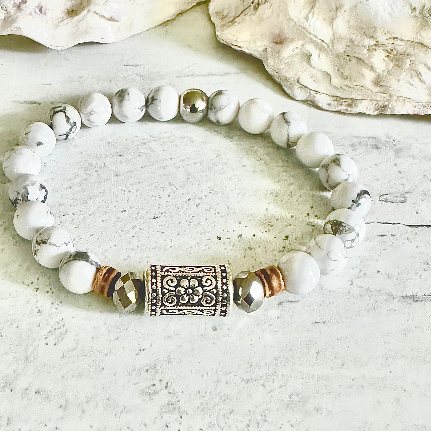 Boho Chic Beaded Beach Bracelet Gemstone White Silver