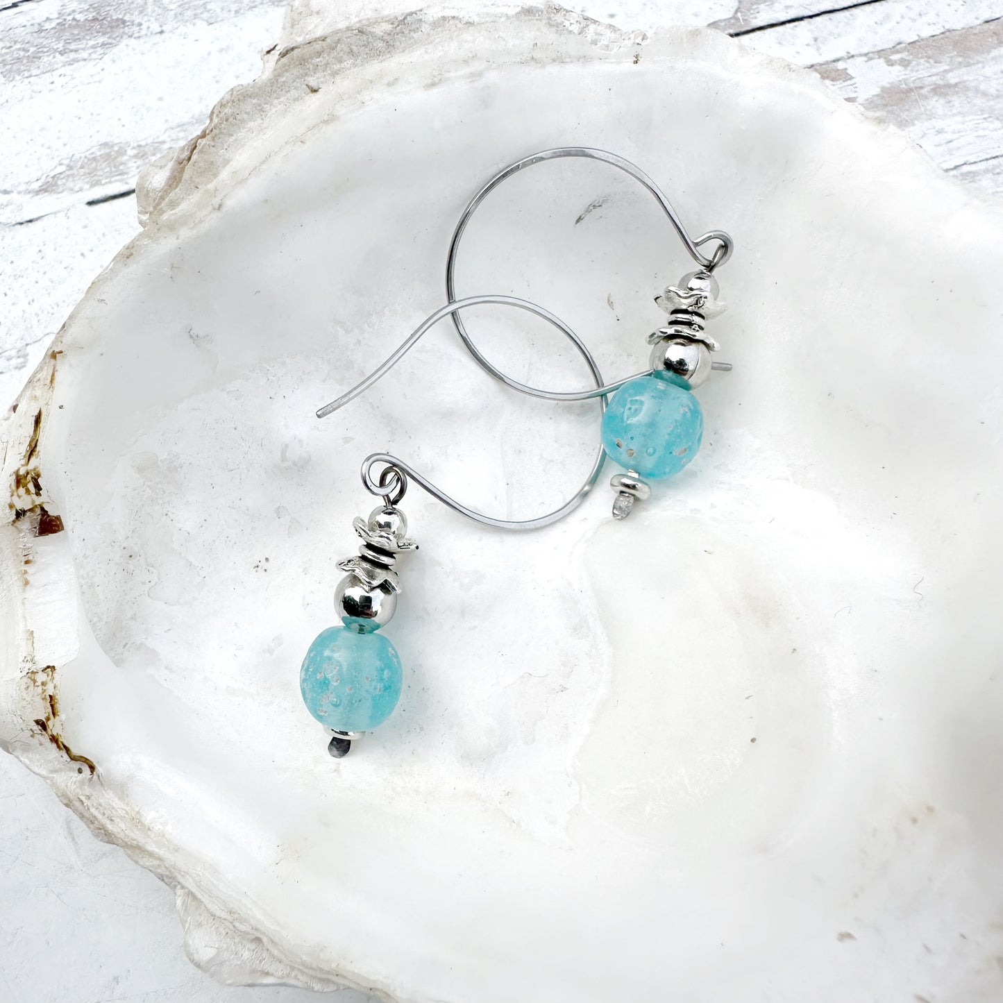 Boho Eco Friendly Sustainable African Recycled Glass Earrings Hoops