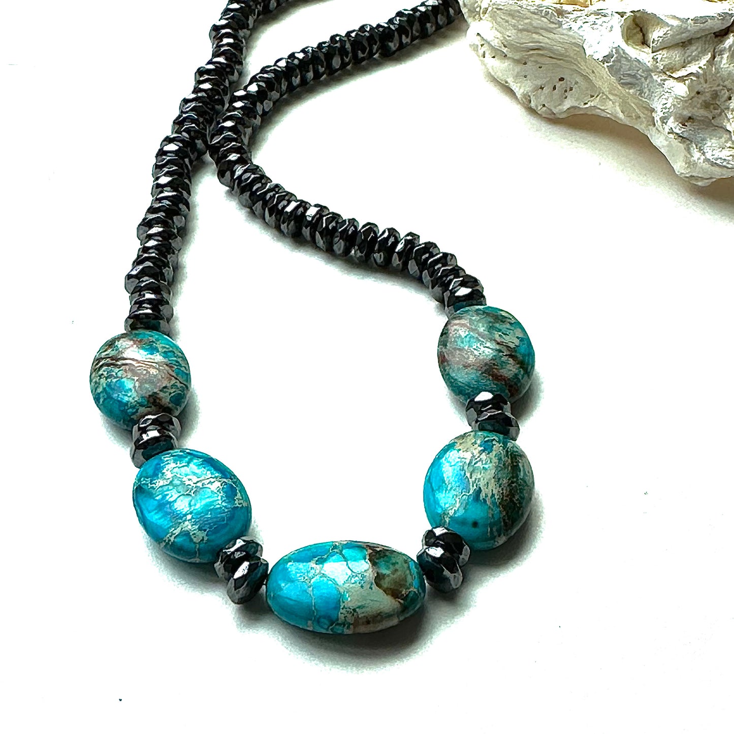 Boho Turquoise Gemstone Beaded Necklace Black