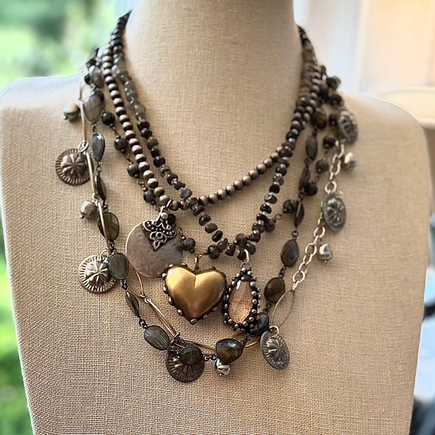 Mixed Metal Beaded and Chain Layered Necklaces Boho Style