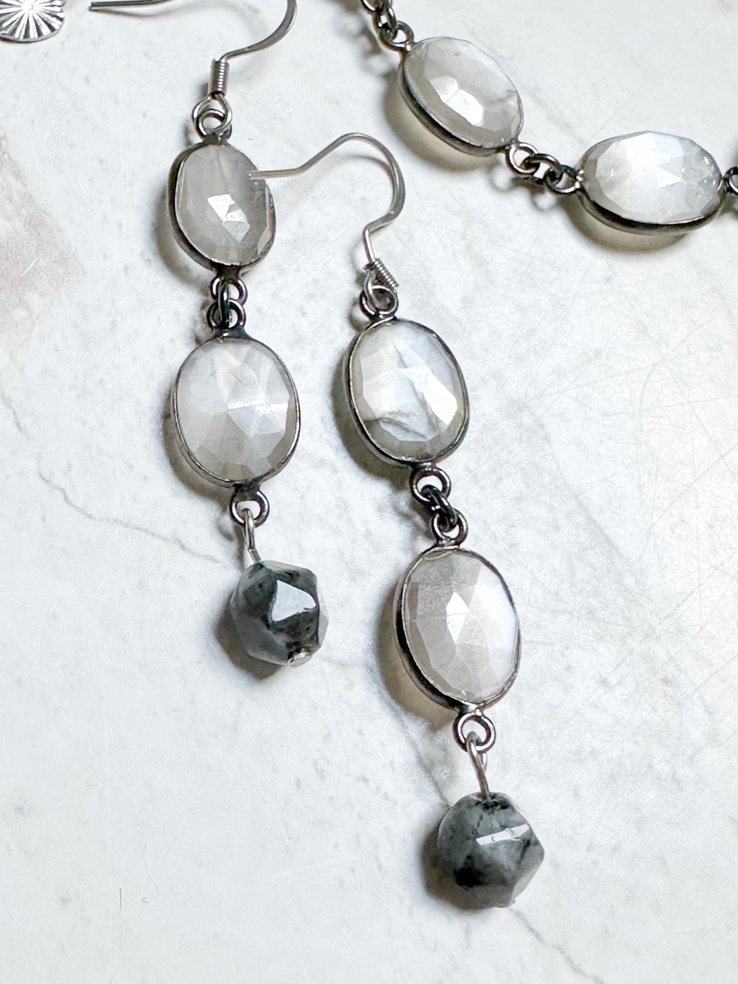 Sparkly Moonstone Gemstone Dangle Earrings Boho Chic Jewelry