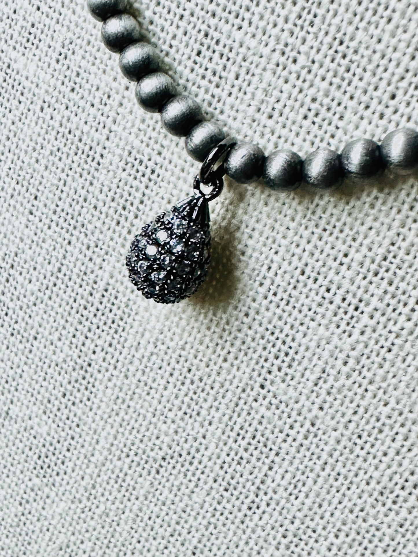 Boho Chic Mohave Beaded Necklace Dark Metal Pave Drop Charm