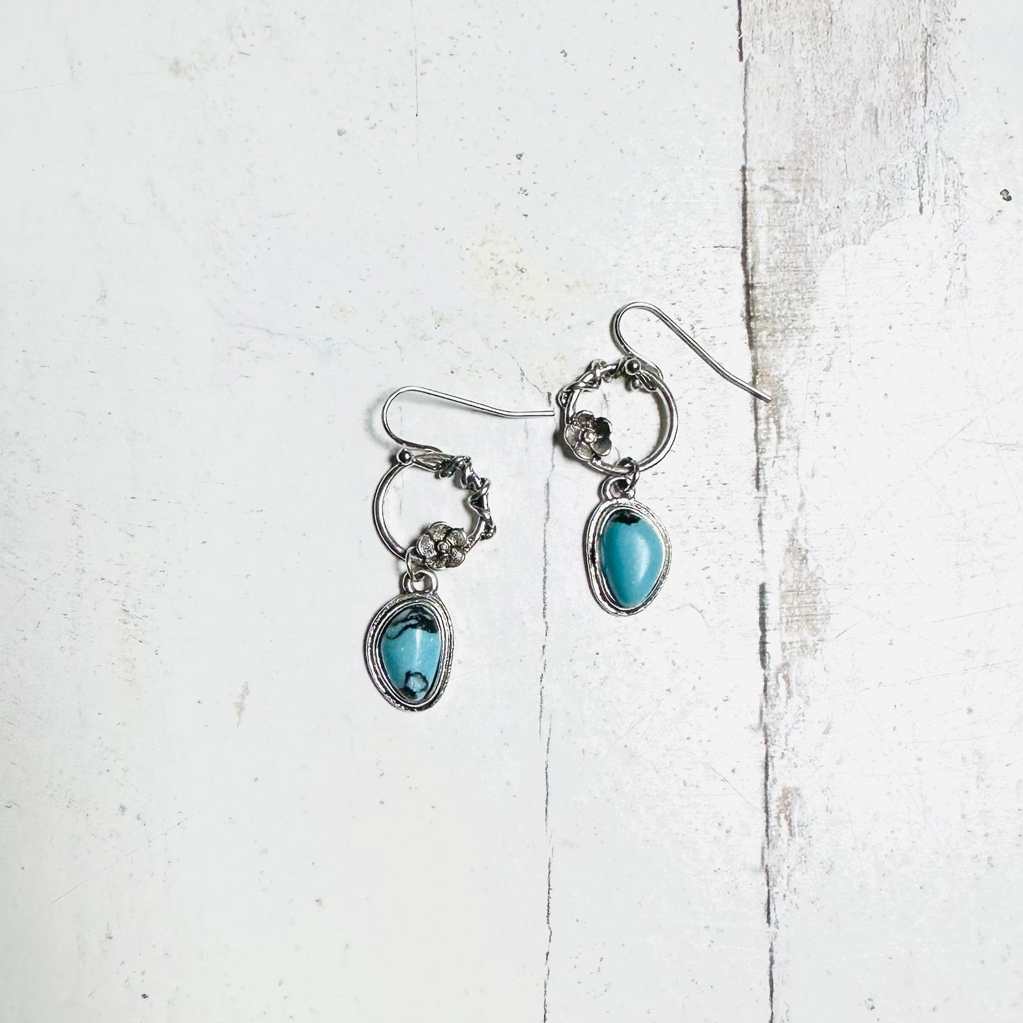 Silver Hoop and Turquoise Earrings