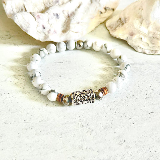 Boho Chic Beaded Beach Bracelet Gemstone White Silver