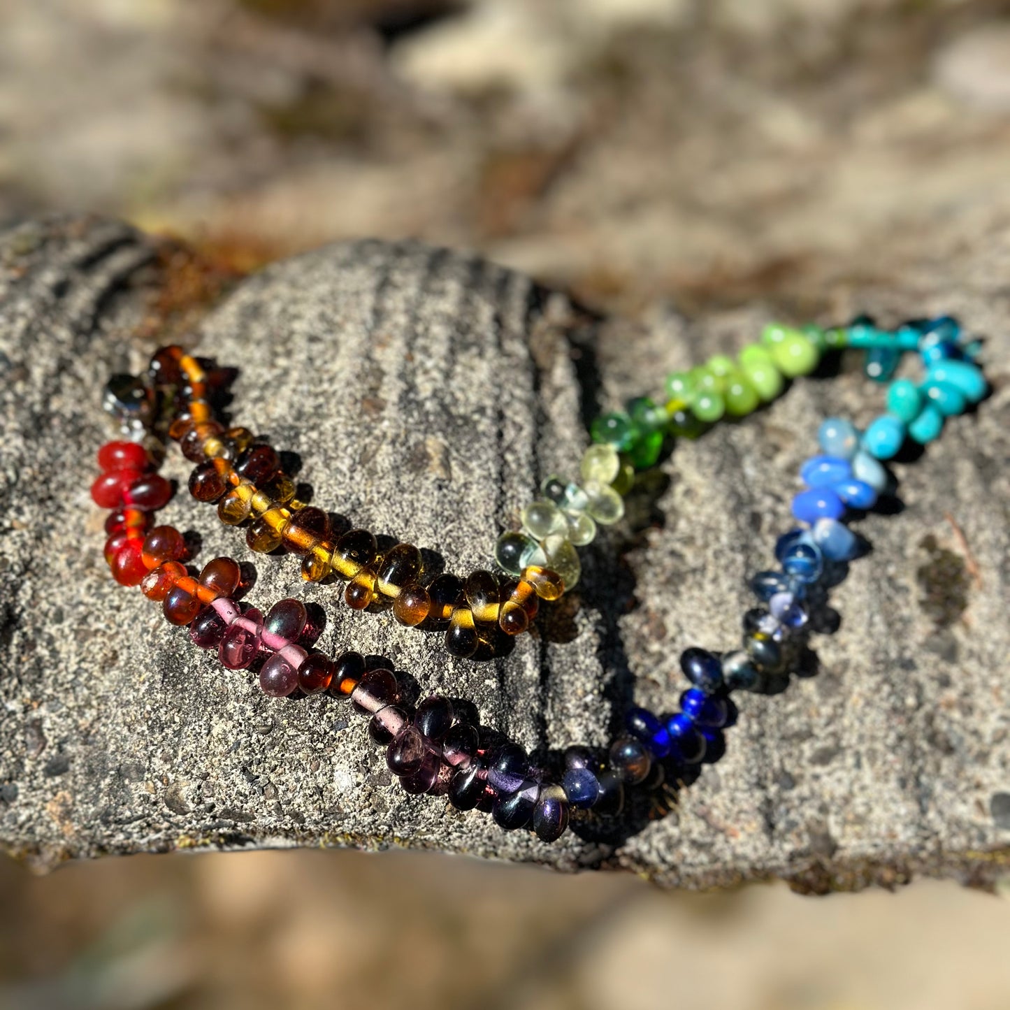 Rainbow Boho Beaded Necklace With Glass Czech Beads