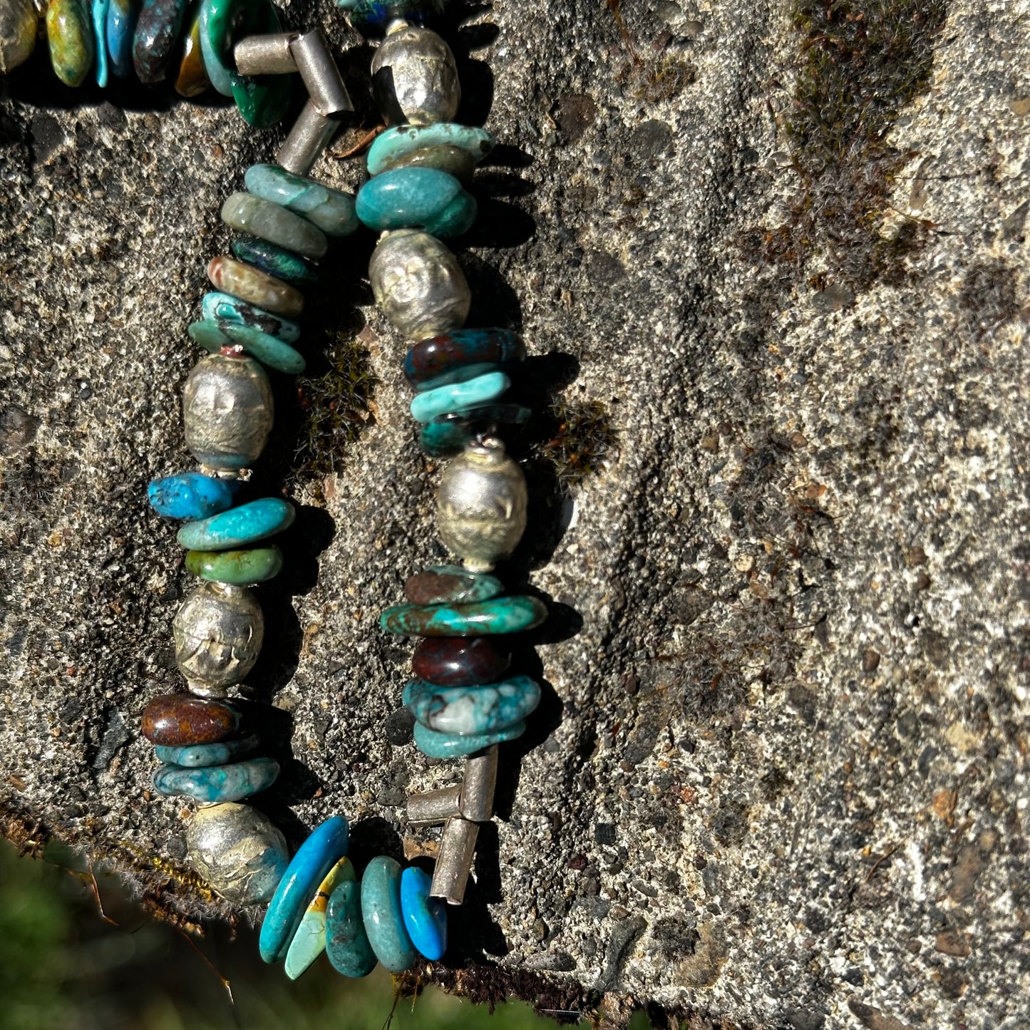 Boho Turquoise Beaded Necklace with African Silver