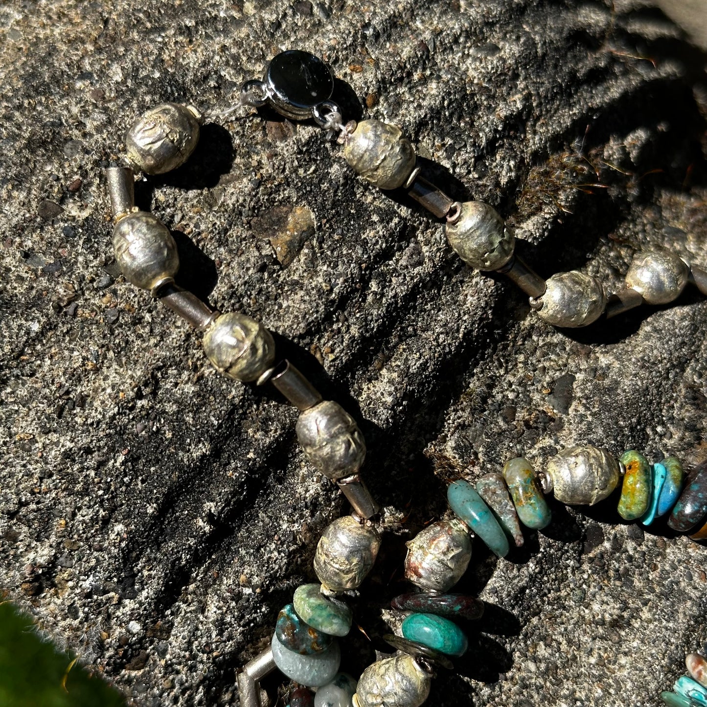 Boho Turquoise Beaded Necklace with African Silver