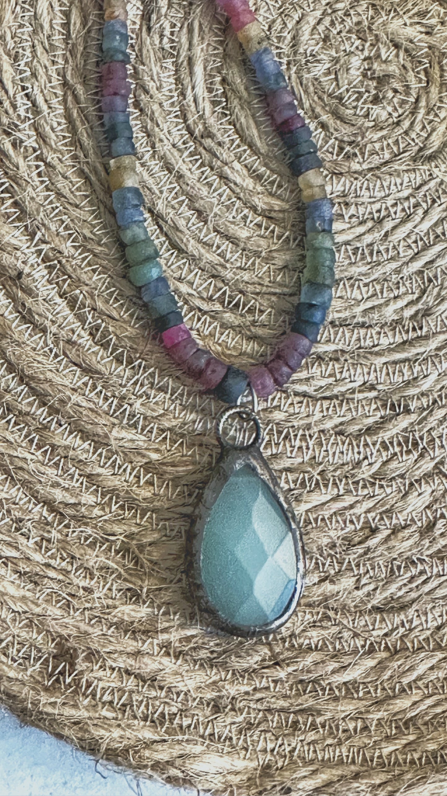 Boho Chic Beaded Necklace Beach Jewelry Semi-Precious Gemstone Pink, Blue, Purple, Green, Artisan Pendant